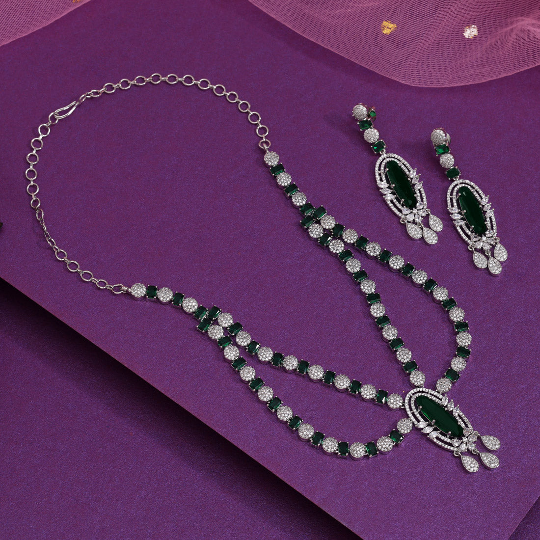 Green Color American Diamond Necklaces Set (CZN1048GRN) - Preyans.com