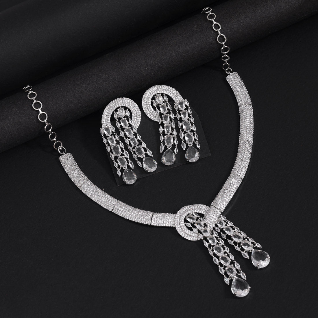 Silver Color American Diamond Necklaces Set (CZN1049SLV) - Preyans.com