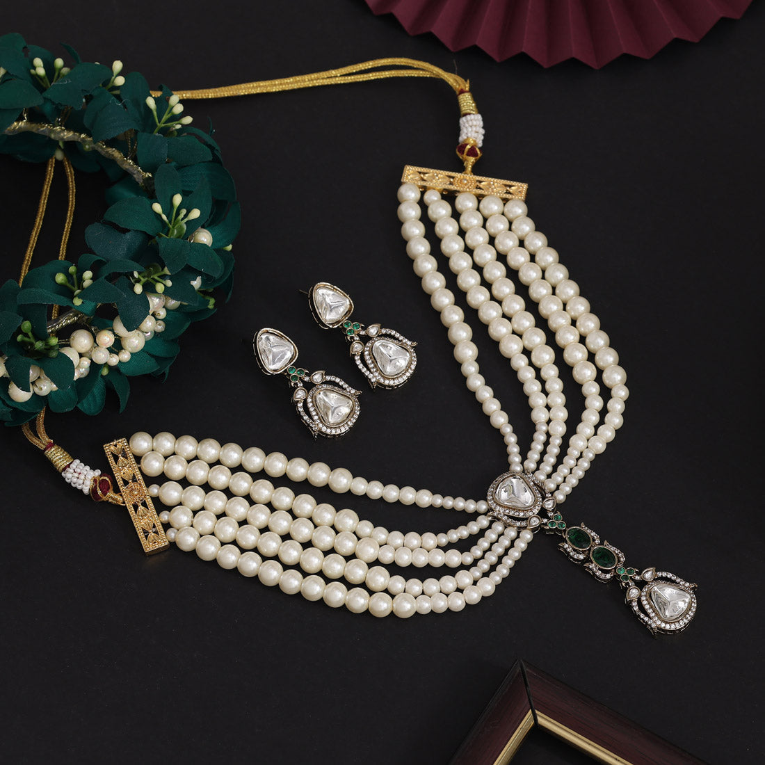 Green Color American Diamond Necklaces Set (CZN1073GRN) - Preyans.com