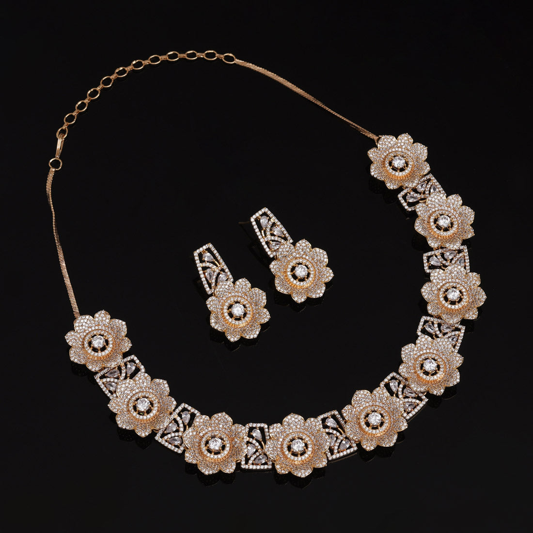 White Color American Diamond Necklace Set With Gleaming Crystal Accents Throughout - Preyans.com