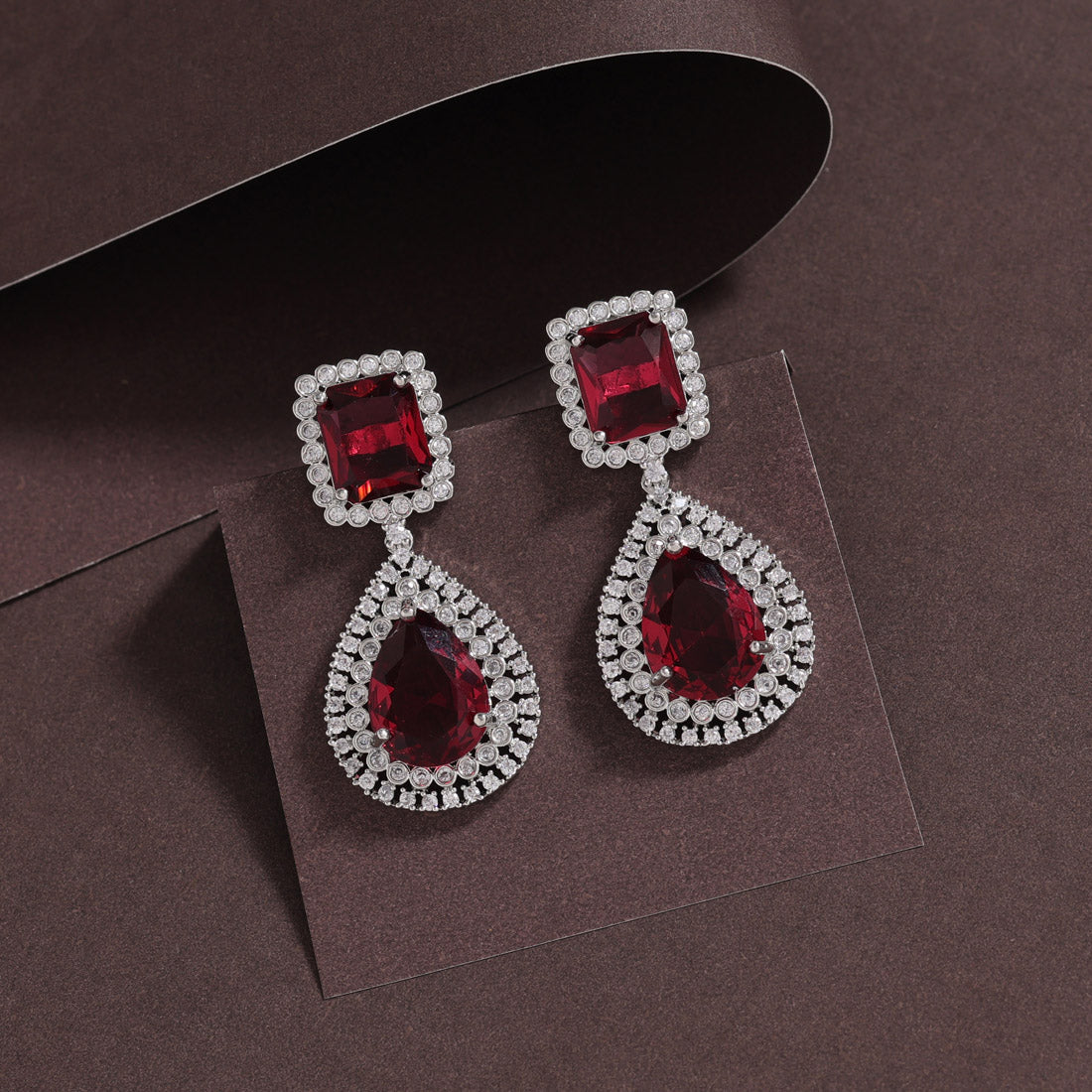 Ruby Color American Diamond Necklace Set (CZN926RUBY) - preyans.com