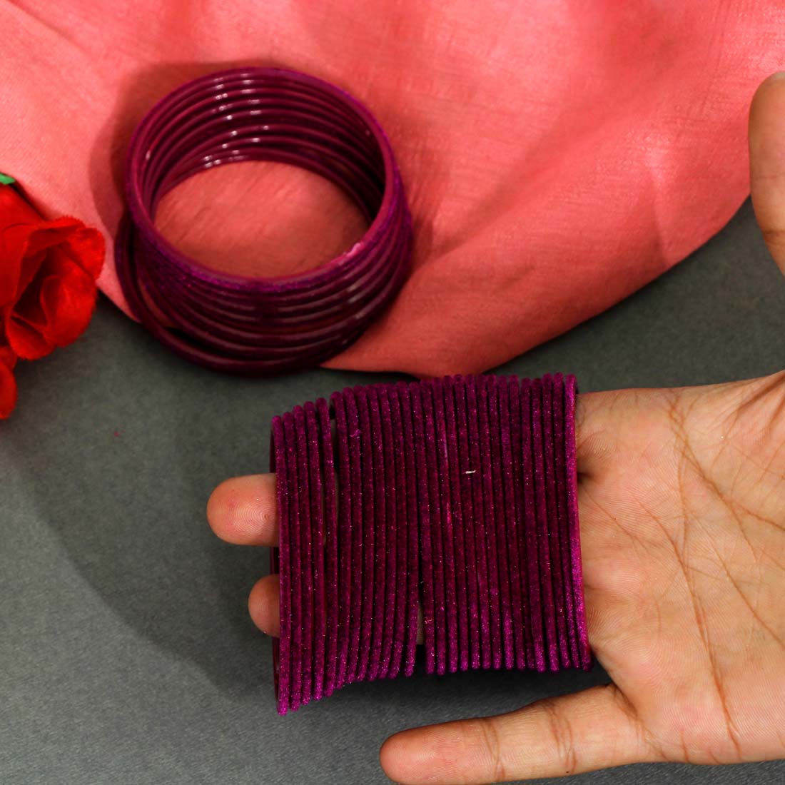 Wine Color 4 Set Of Velvet Fashion Bangles Combo Size(2 Set Of 2.6, 2 Set Of 2.8) -FB209CMB - preyans.com