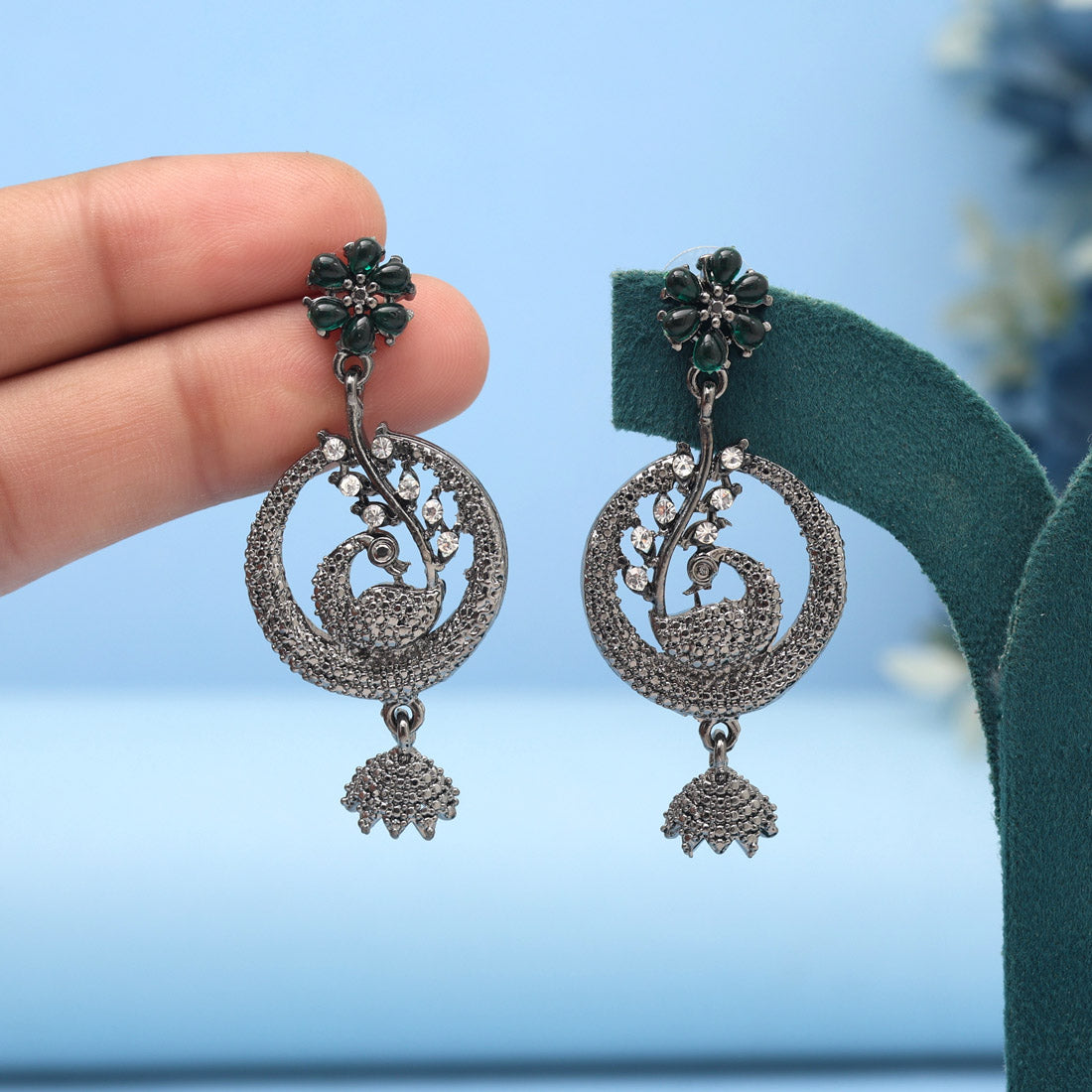 Green Color Fashion Earrings - Preyans.com