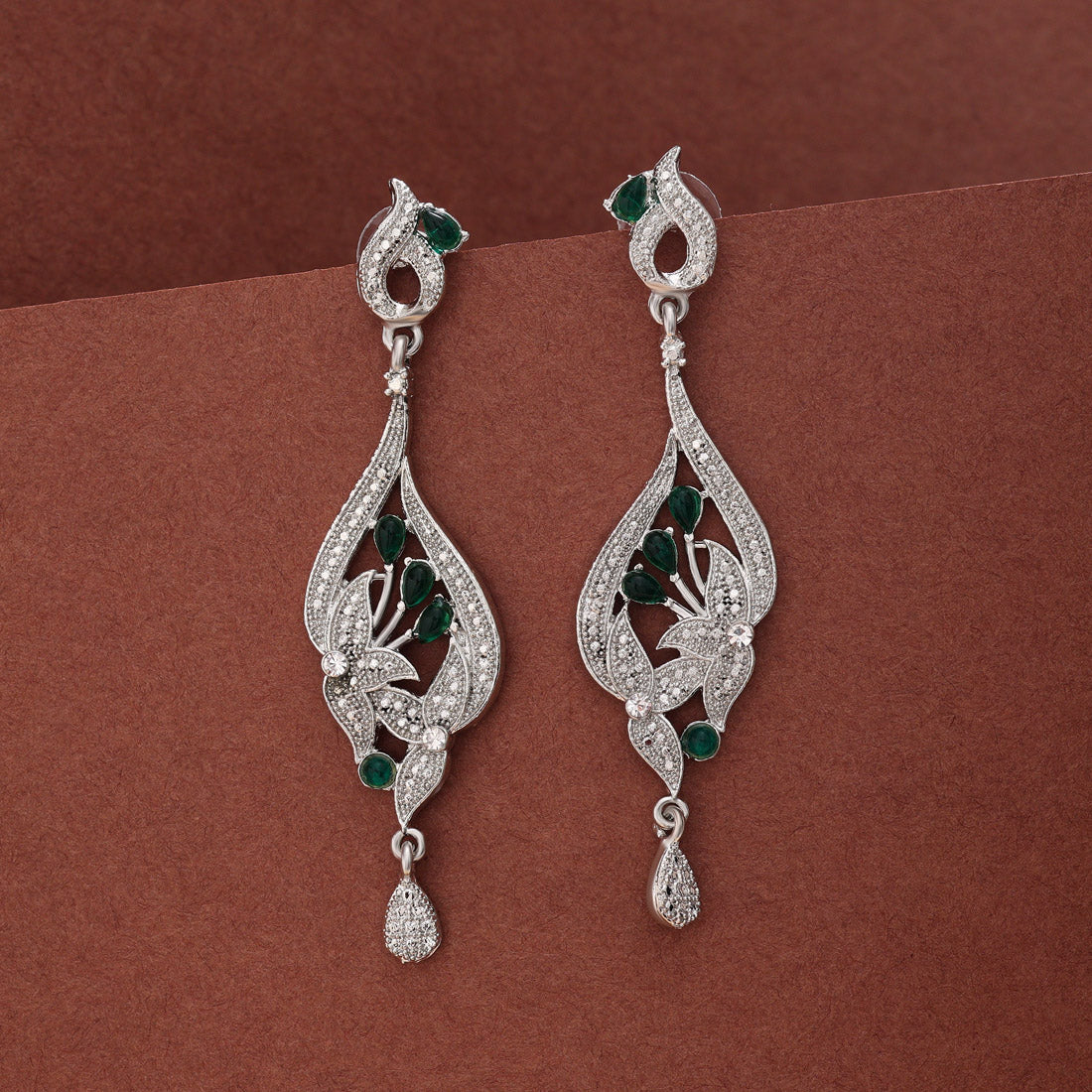 Green Color Fashion Earrings In Classic Leaf Pattern For Festive Look - Preyans.com