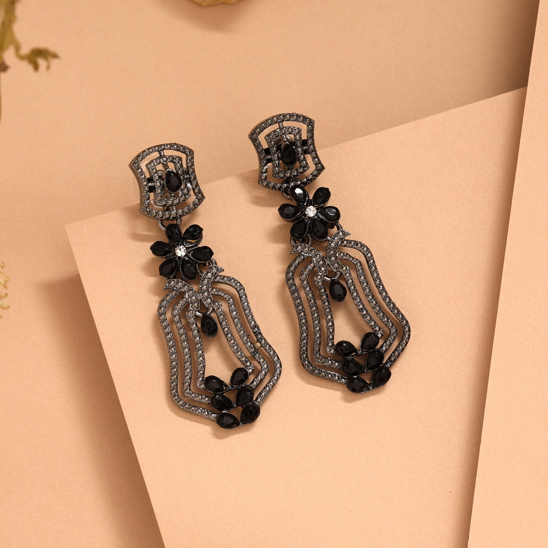 Black Color Fashion Earrings For Night Out Or Festive Parties - Preyans.com