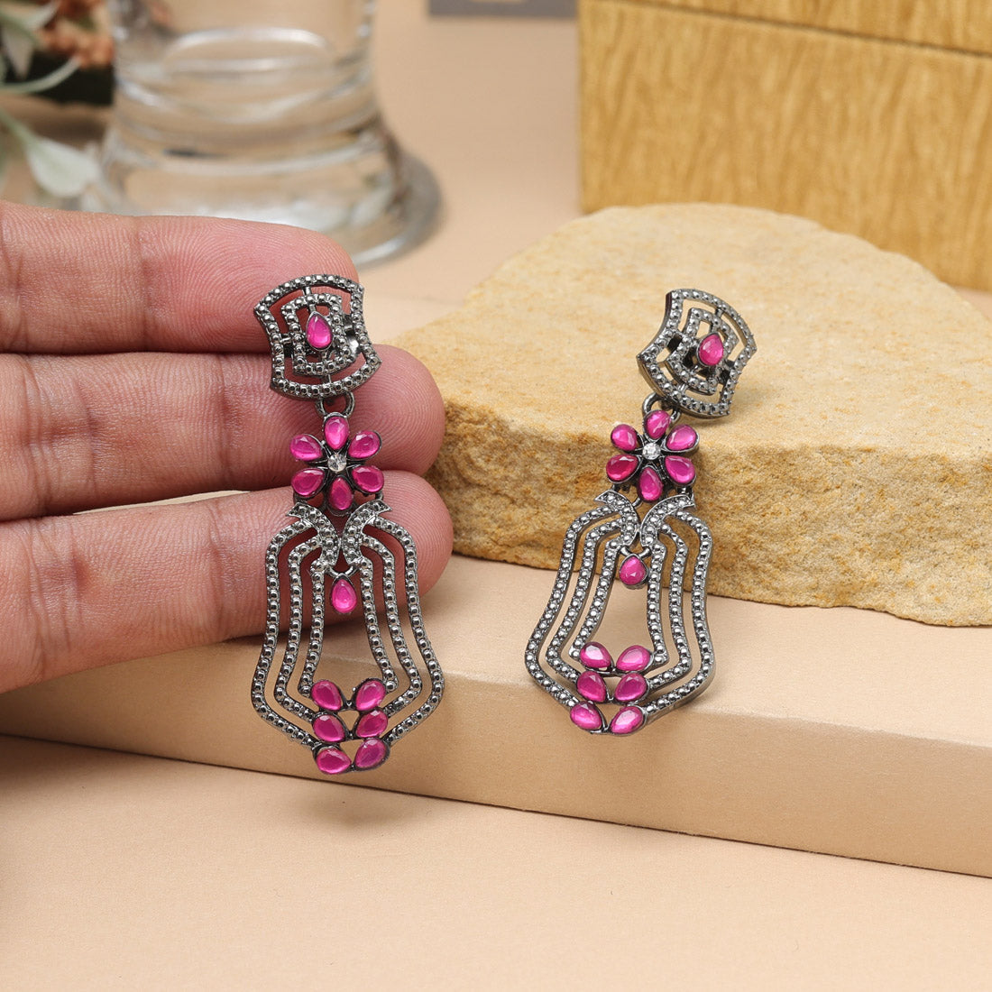 Rani Color Fashion Earrings With Shiny Crystals And Premium Look - Preyans.com