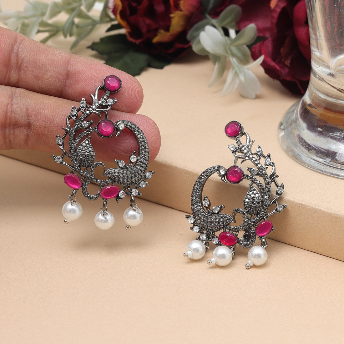 Rani Color Fashion Earrings In Meenakari Inspired Look And Finish - Preyans.com