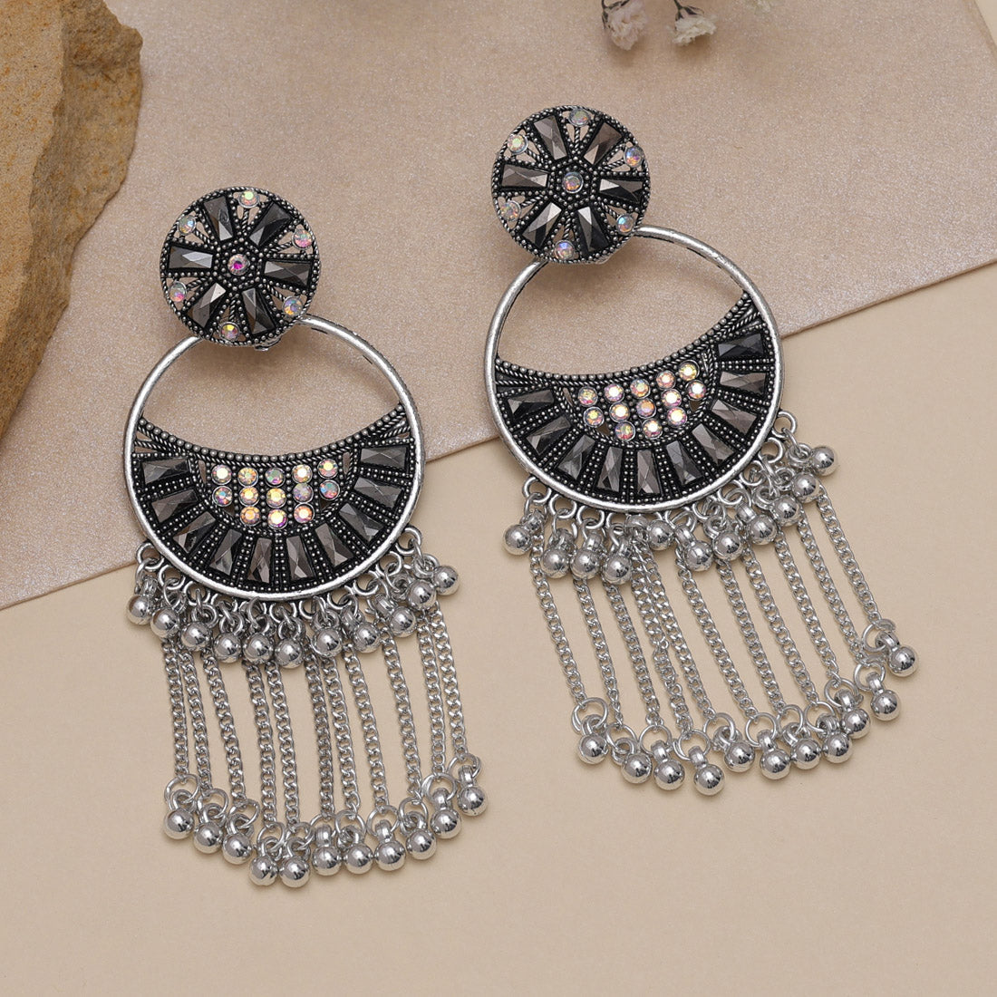 Silver Color Oxidised Earrings (GSE2860SLV) - preyans.com