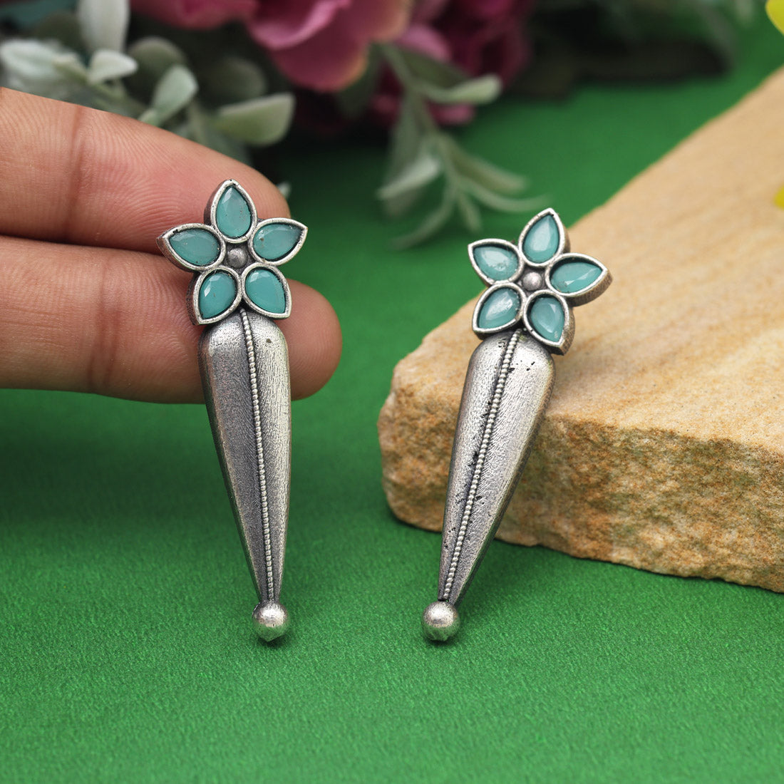 Pista Green Color Oxidised Earrings (GSE2928PGRN) - preyans.com