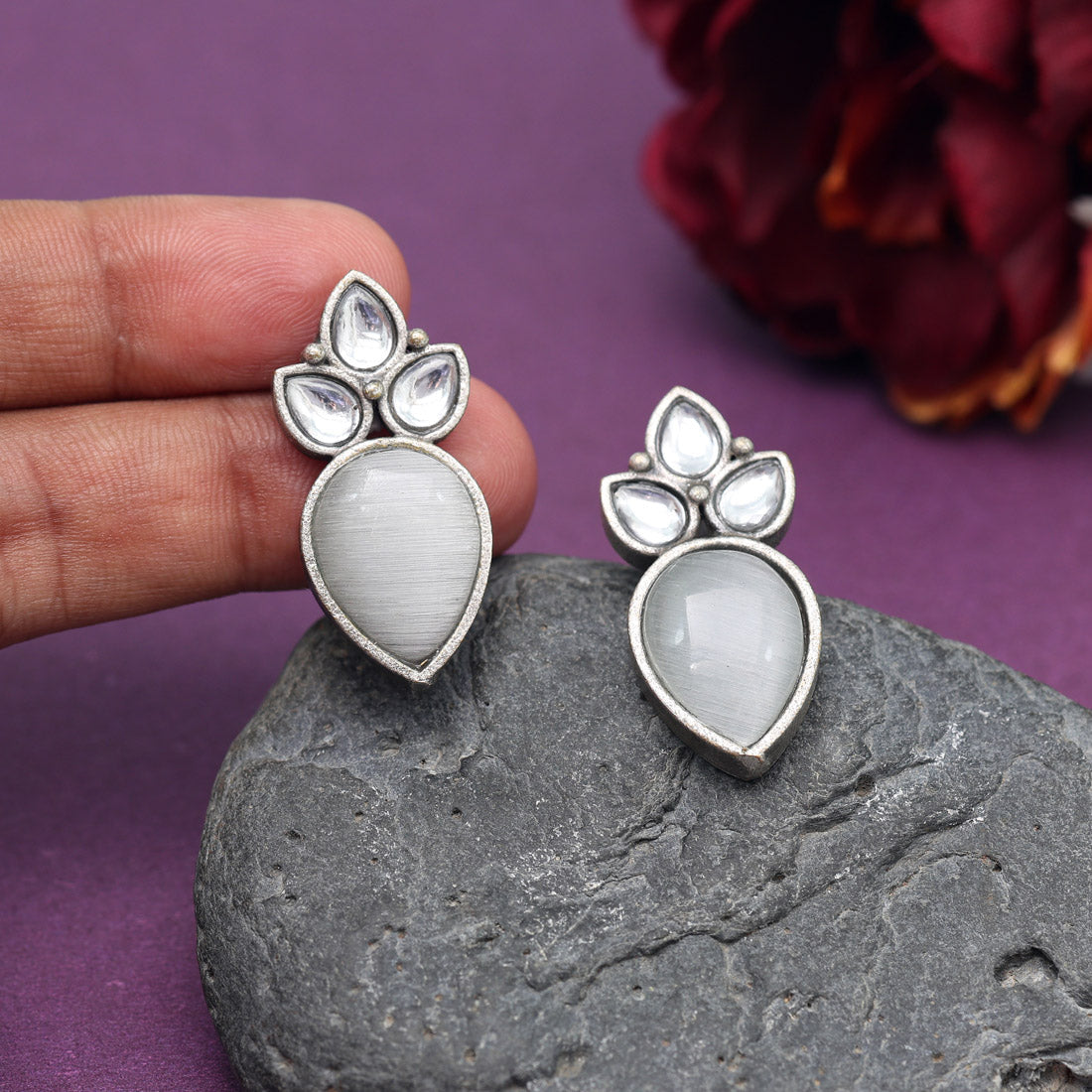 Gray Color Oxidised Earrings (GSE2965GRY) - preyans.com