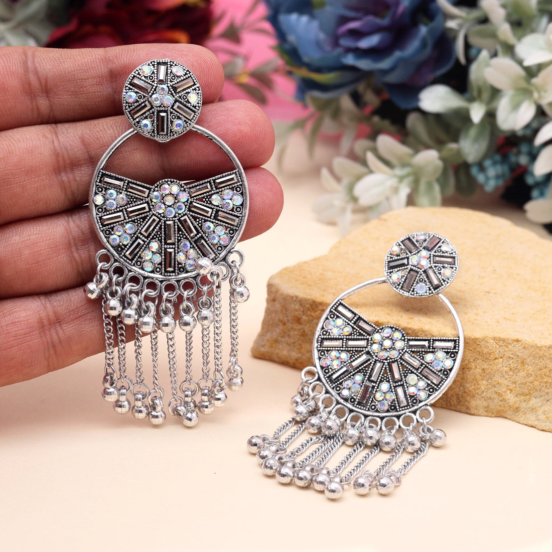 Silver Color Oxidised Earrings (GSE3072SLV) - Preyans.com