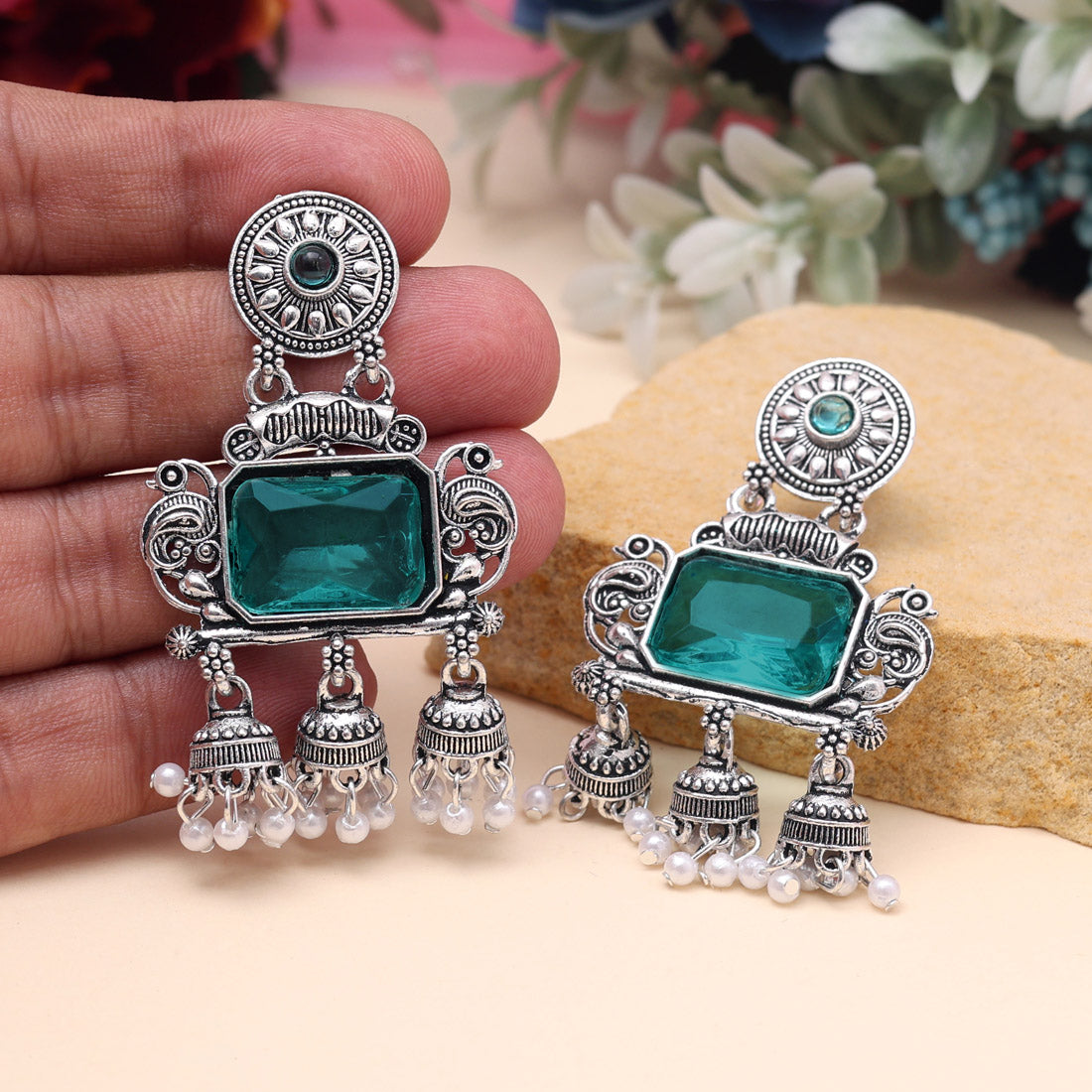 Rama Green Color Oxidised Earrings (GSE3073RGRN) - Preyans.com