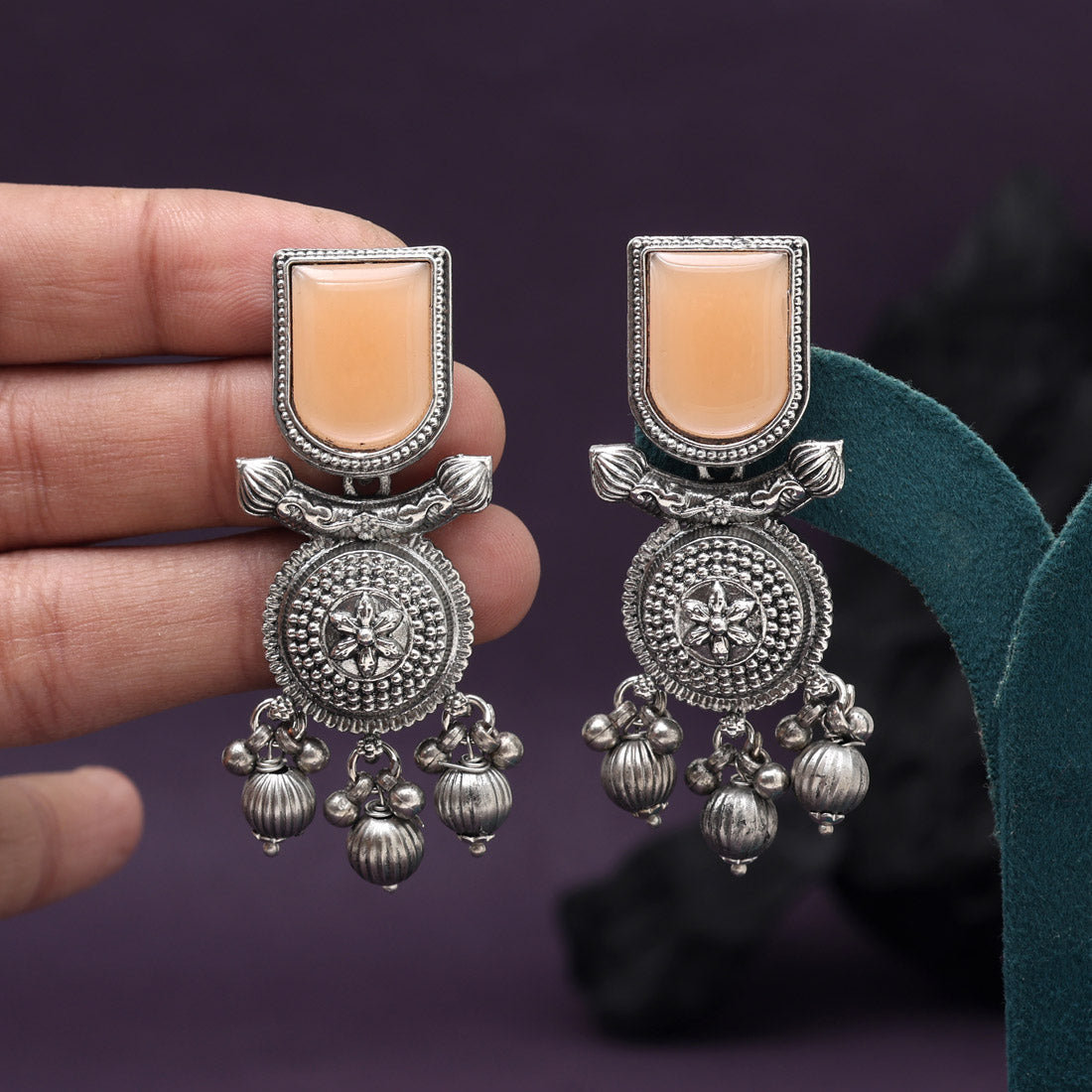 Peach Color Oxidised Earrings (GSE3078PCH) - Preyans.com