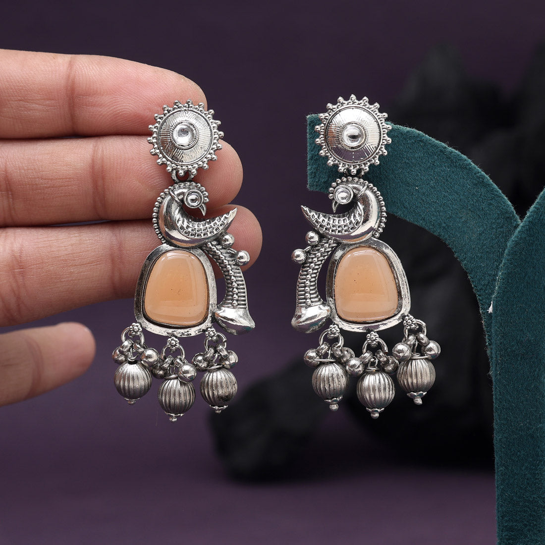 Peach Color Oxidised Earrings (GSE3082PCH) - Preyans.com