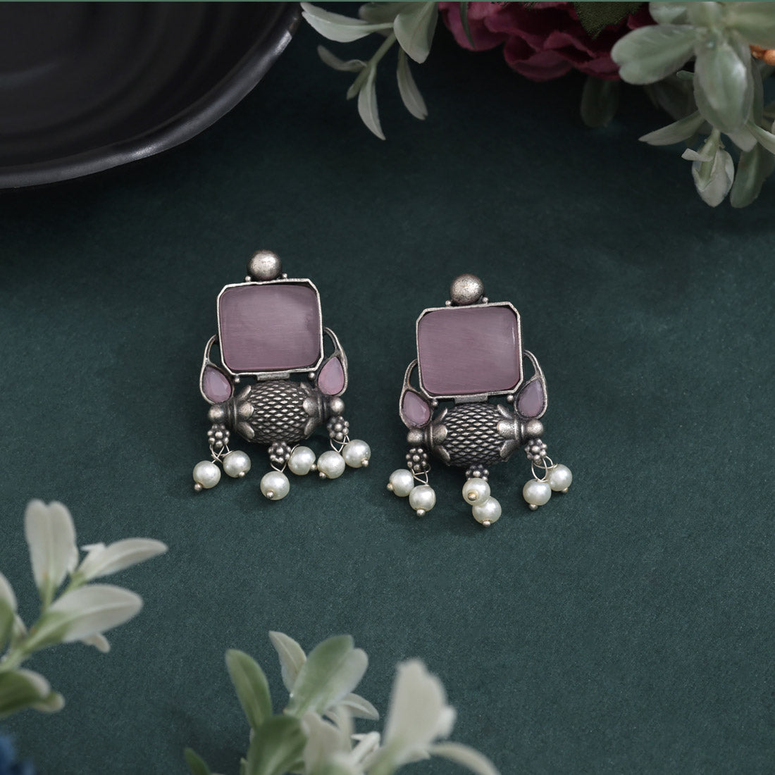 Elegant Pink Color Oxidised Earrings For A Traditional Ethnic Look - Preyans.com