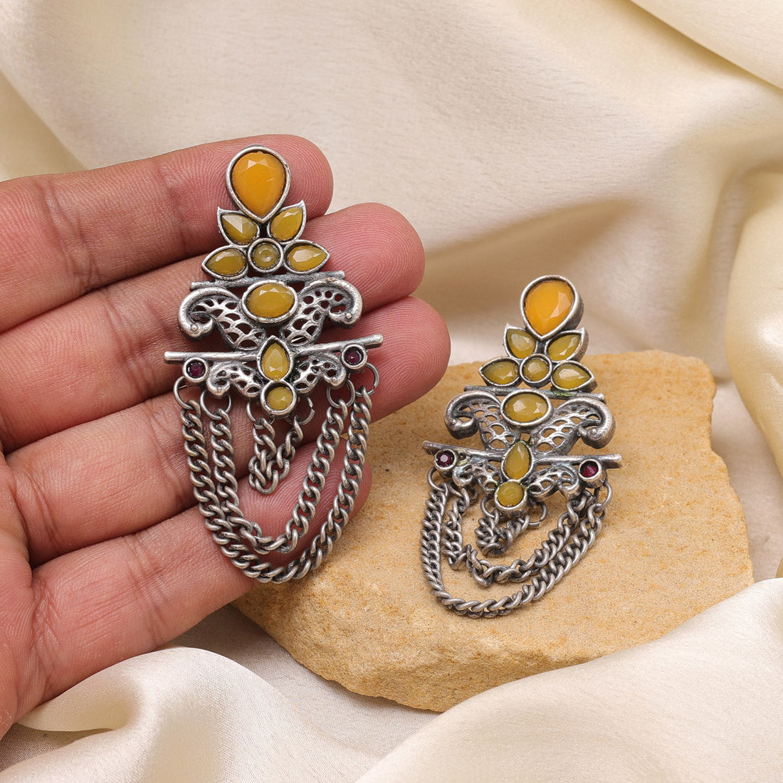 Yellow Color Oxidised Fashion Earrings With Sunshine Inspired Bohemian Flair - Preyans.com