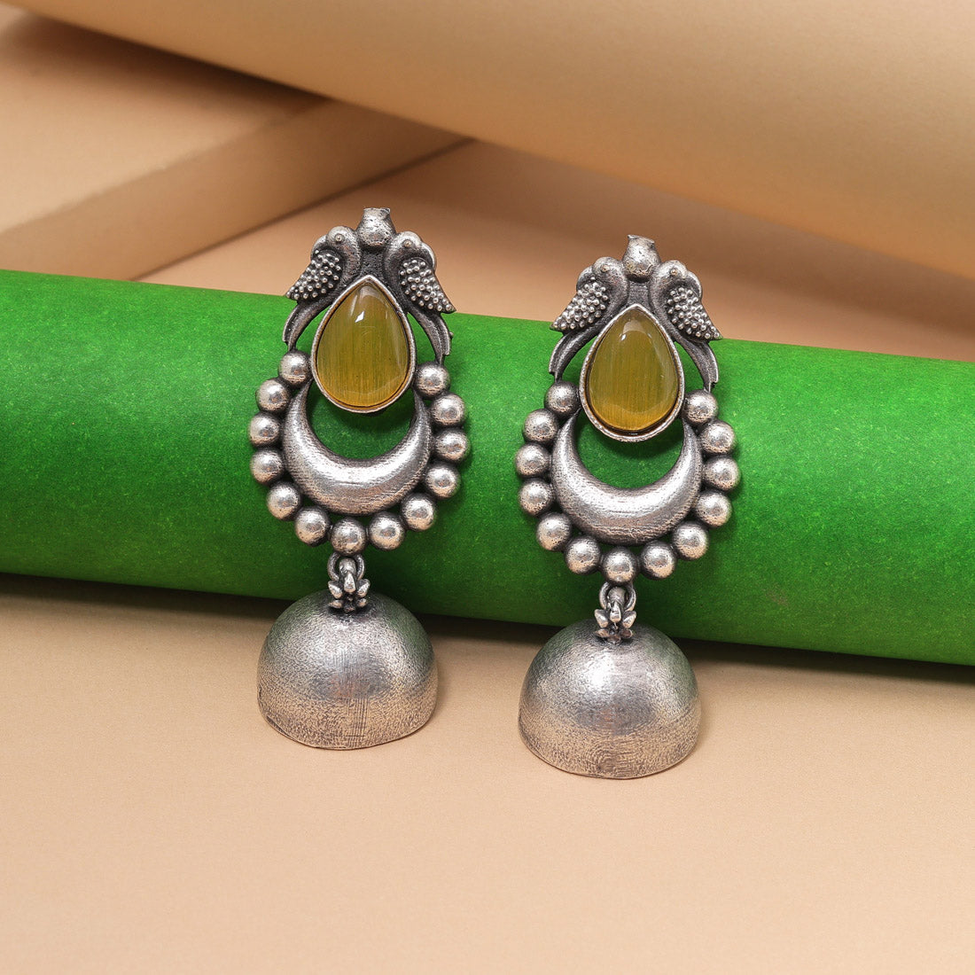 Yellow Color Oxidised Fashion Earrings For Bright Ethnic Daytime