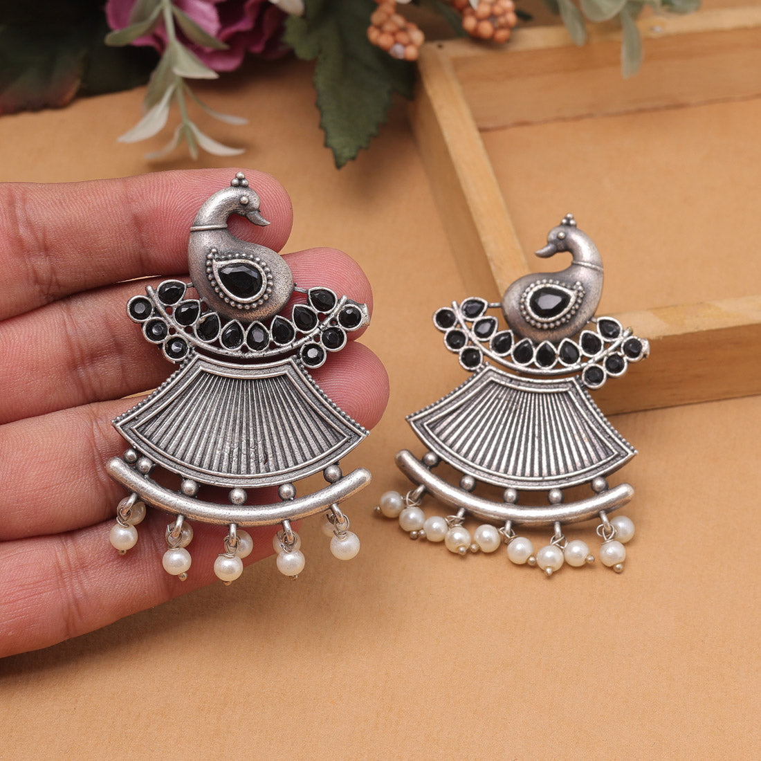 Black Color Oxidised Fashion Earrings For Graceful Monochrome Ethnic Looks - Preyans.com
