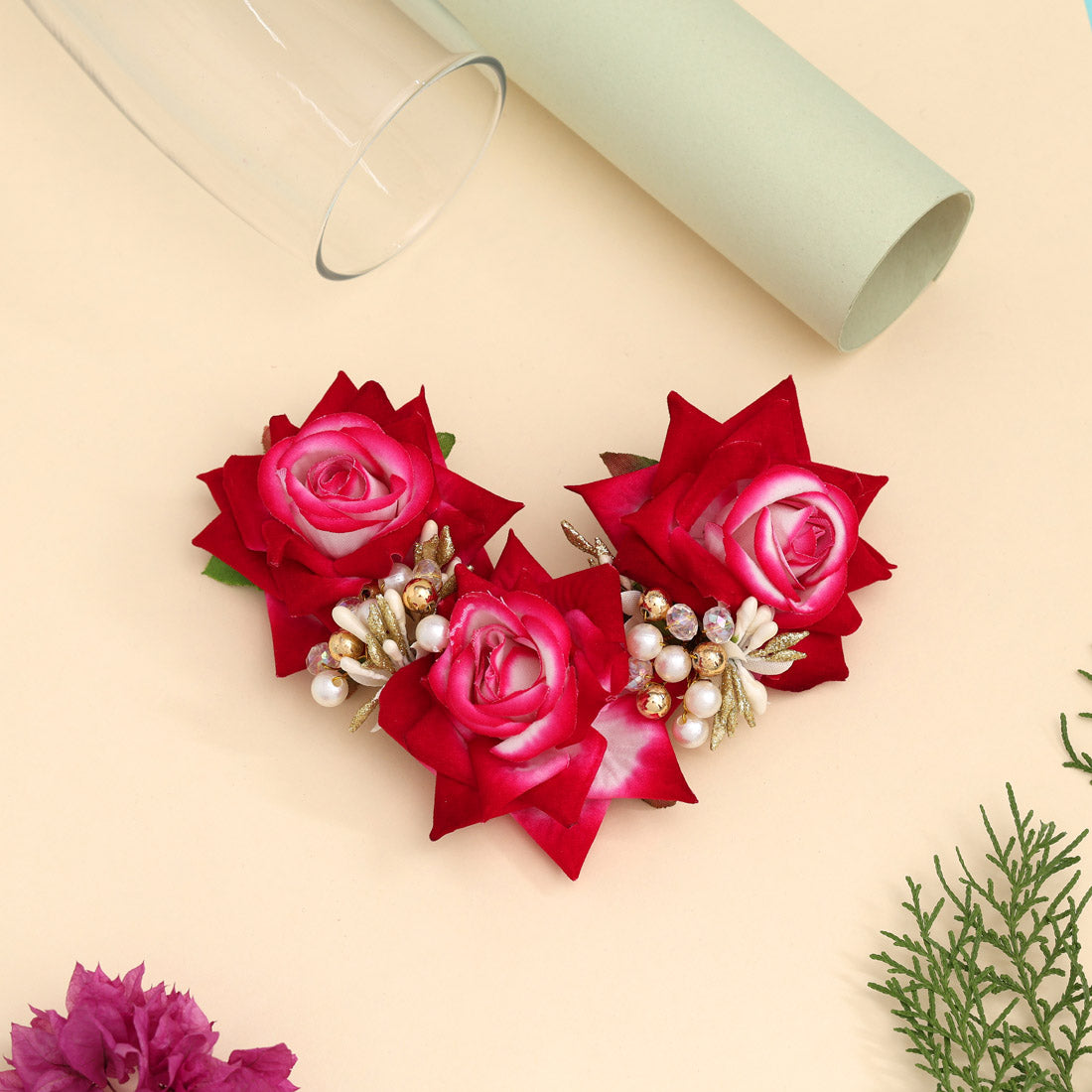 Rani Color Rose Flower Gajra For Women Hair Pin (HRP218RNI) - Preyans.com