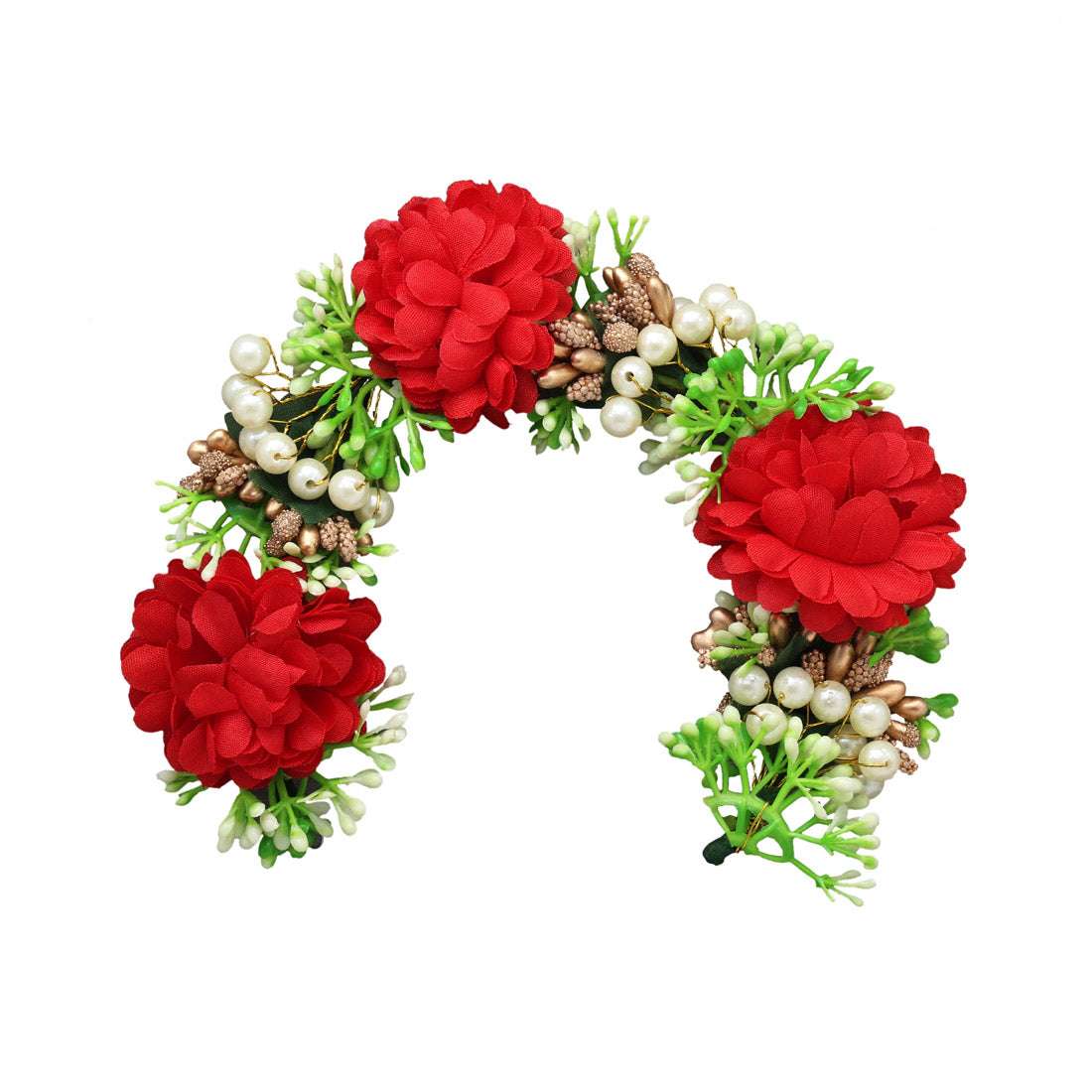 Red Color Rose Flower Gajra For Women Hair Pin (HRP228RED) - Preyans.com