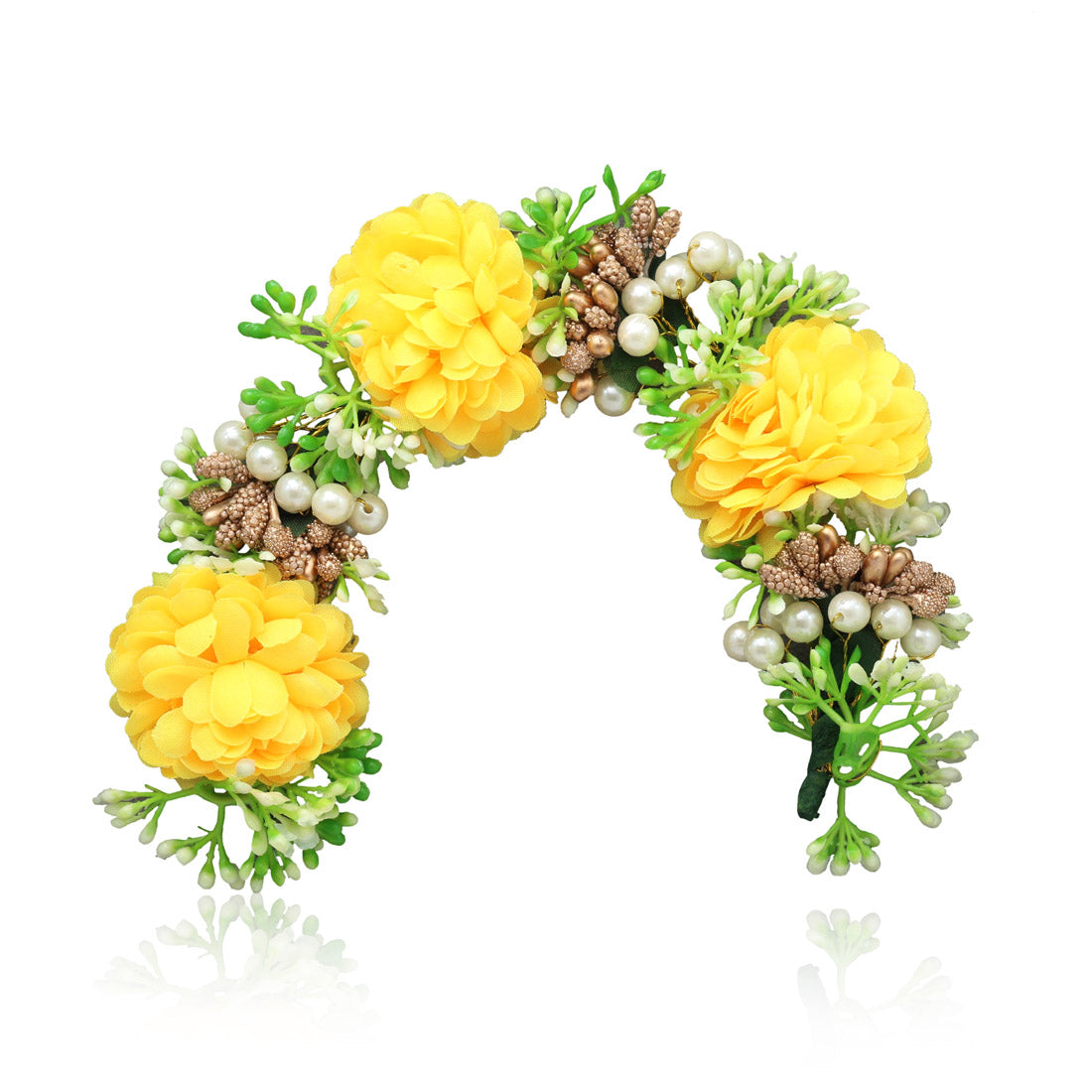 Yellow Color Rose Flower Gajra For Women Hair Pin (HRP228YLW) - Preyans.com