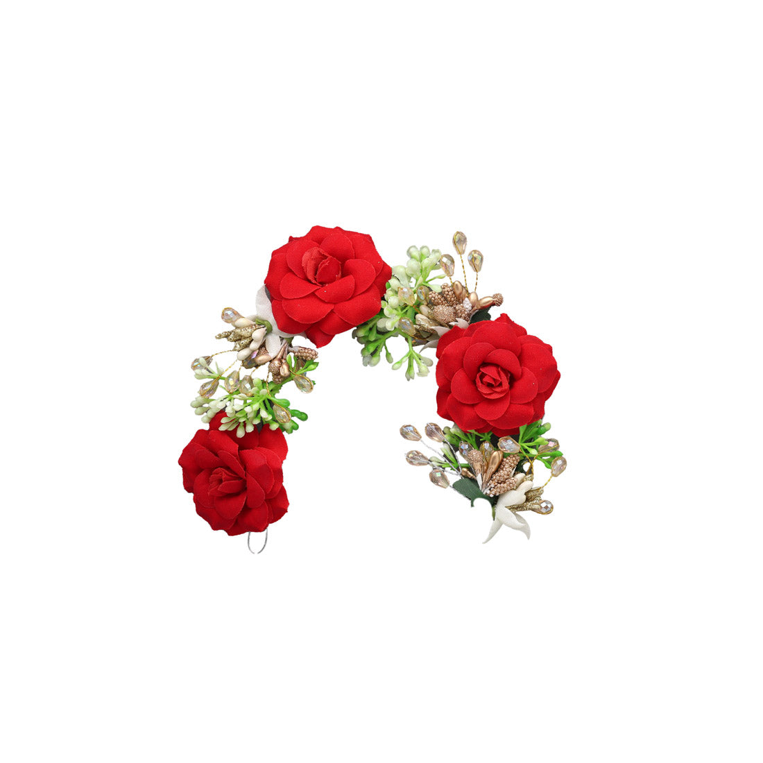Red Color Rose Flower Gajra For Women Hair Pin (HRP229RED) - Preyans.com