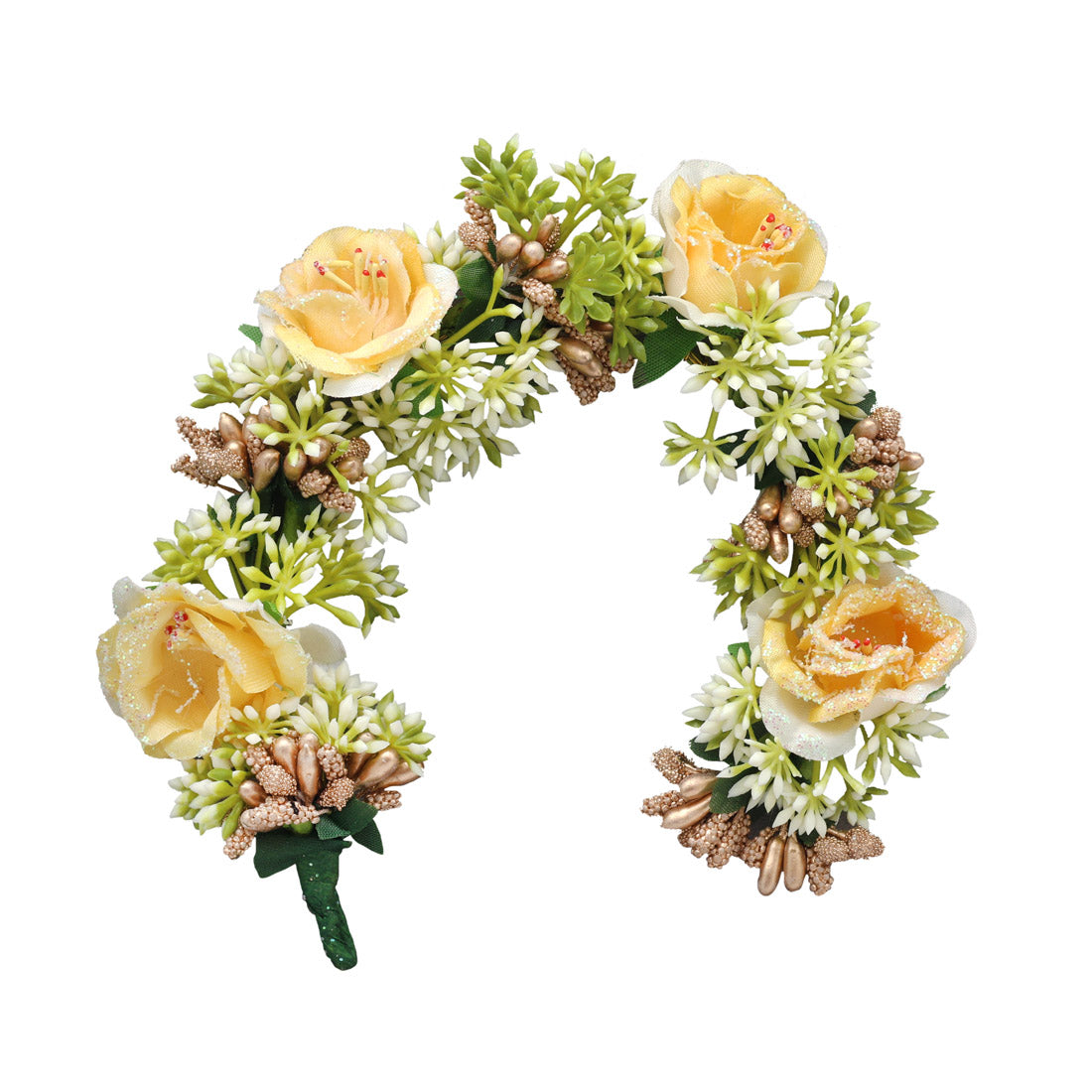 Yellow Color Rose Flower Gajra For Women Hair Pin (HRP232YLW) - Preyans.com
