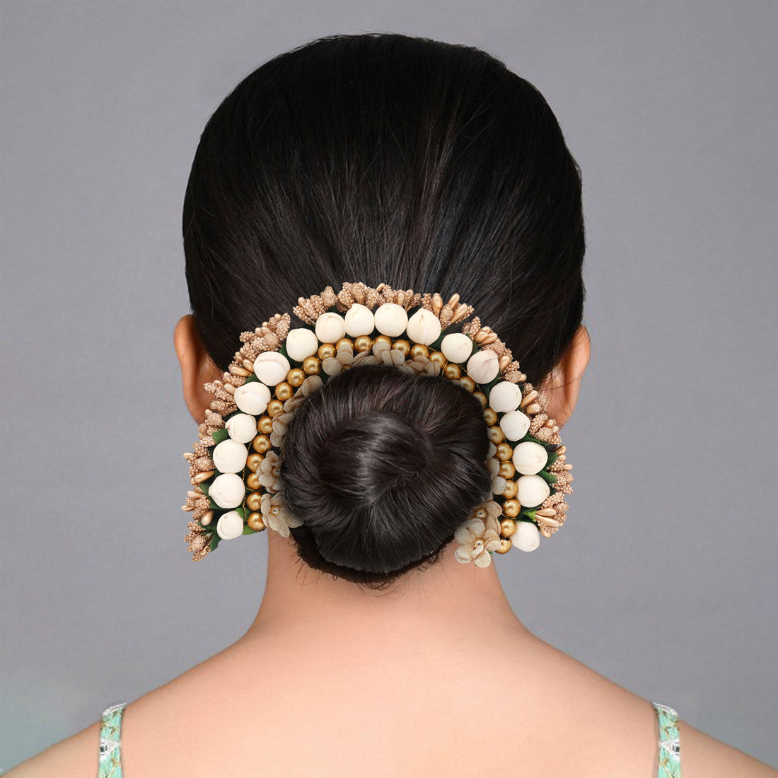 Gold Color Rose Flower Gajra For Women Hair Pin (HRP259GLD) - Preyans.com