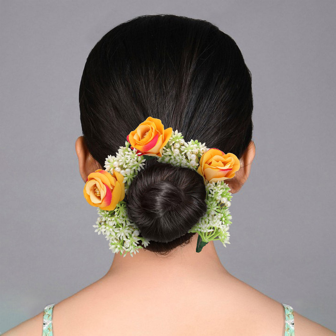 Mustred Yellow Color Flower Gajra For Women Hair Pin (HRP263MYLW) - Preyans.com