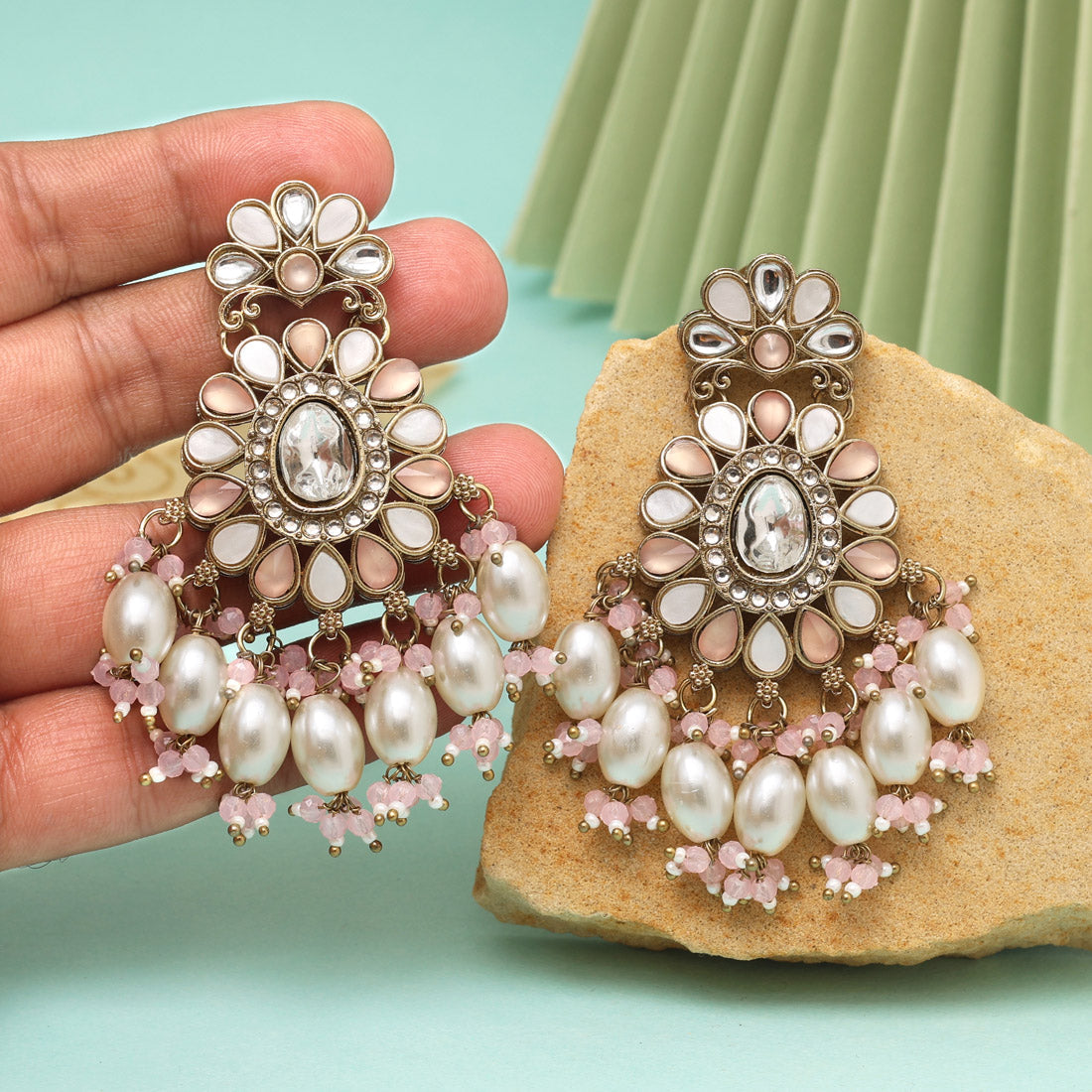 Pink Color Kundan Earrings (KDE1010PNK) - eindiawholesale.com