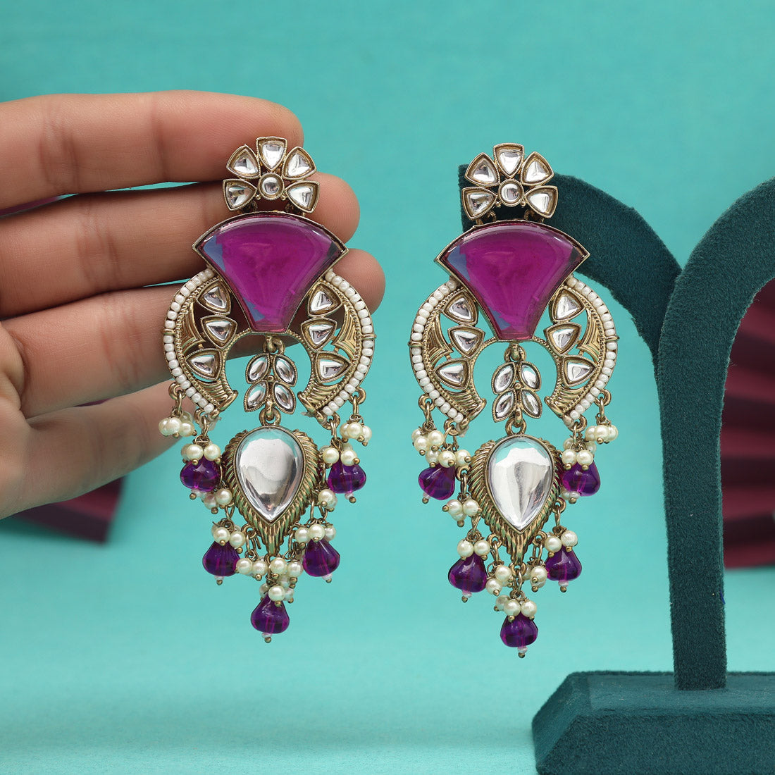 Purple Color Kundan Earrings (KDE1024PRP) - Preyans.com