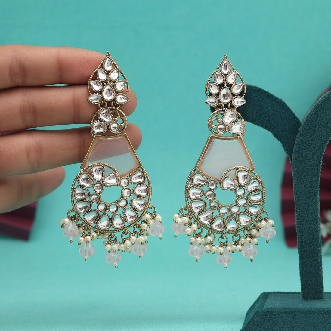 Pink Color Kundan Earrings (KDE1026PNK) - Preyans.com