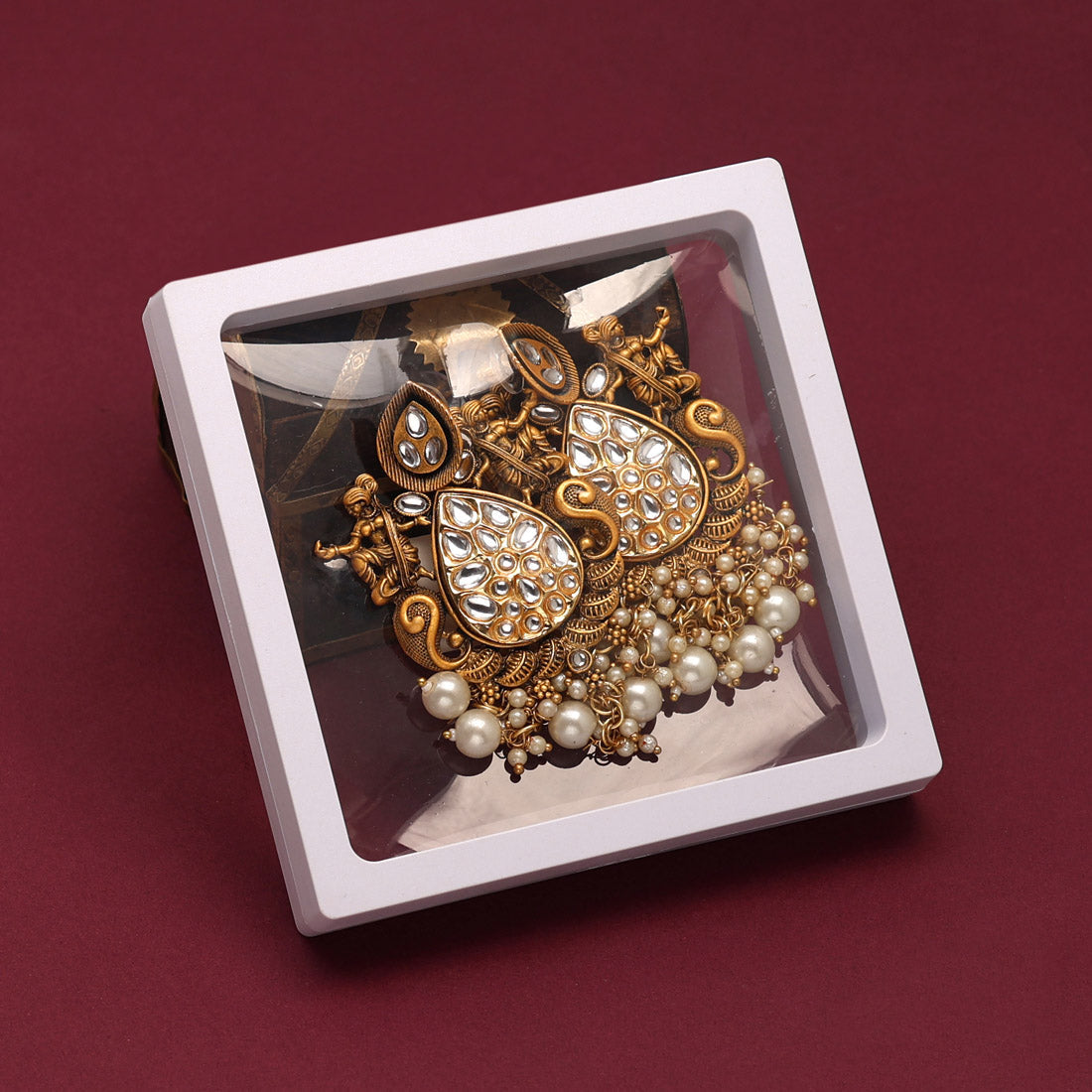 White Color Kundan Earrings (KDE699WHT) - preyans.com