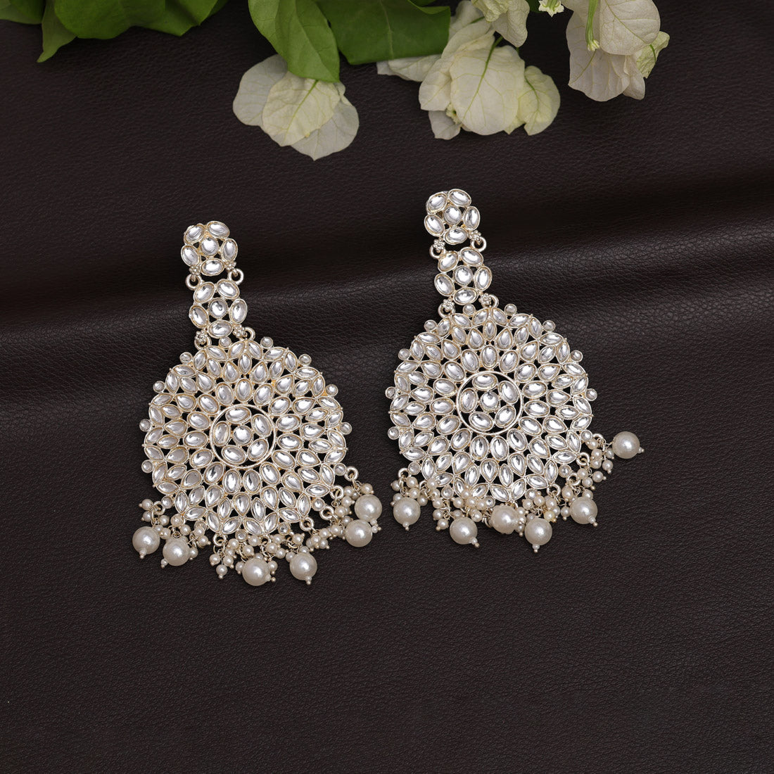 White Color Kundan Earrings (KDE880WHT) - preyans.com