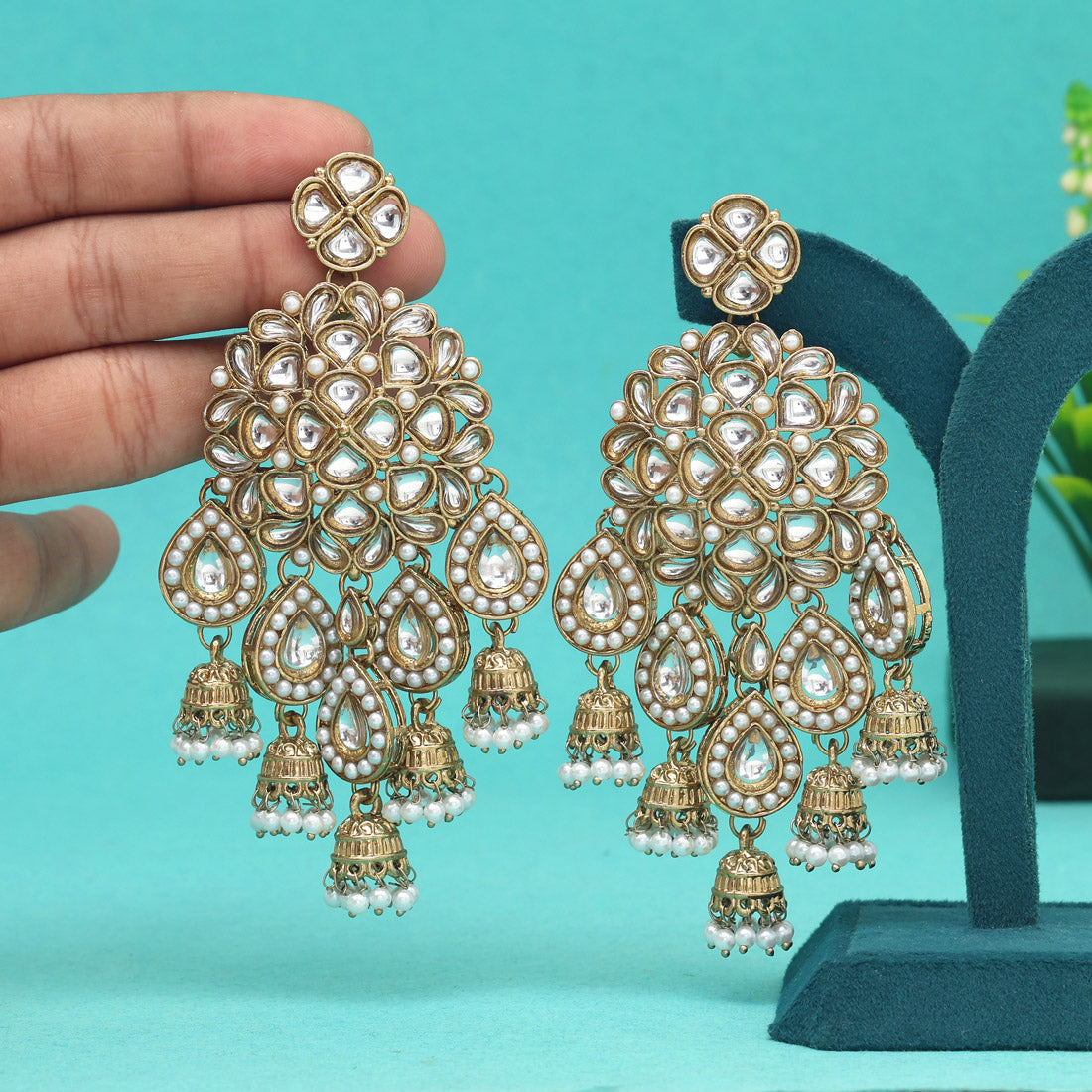 White Color Kundan Earrings (KDE959WHT) - preyans.com