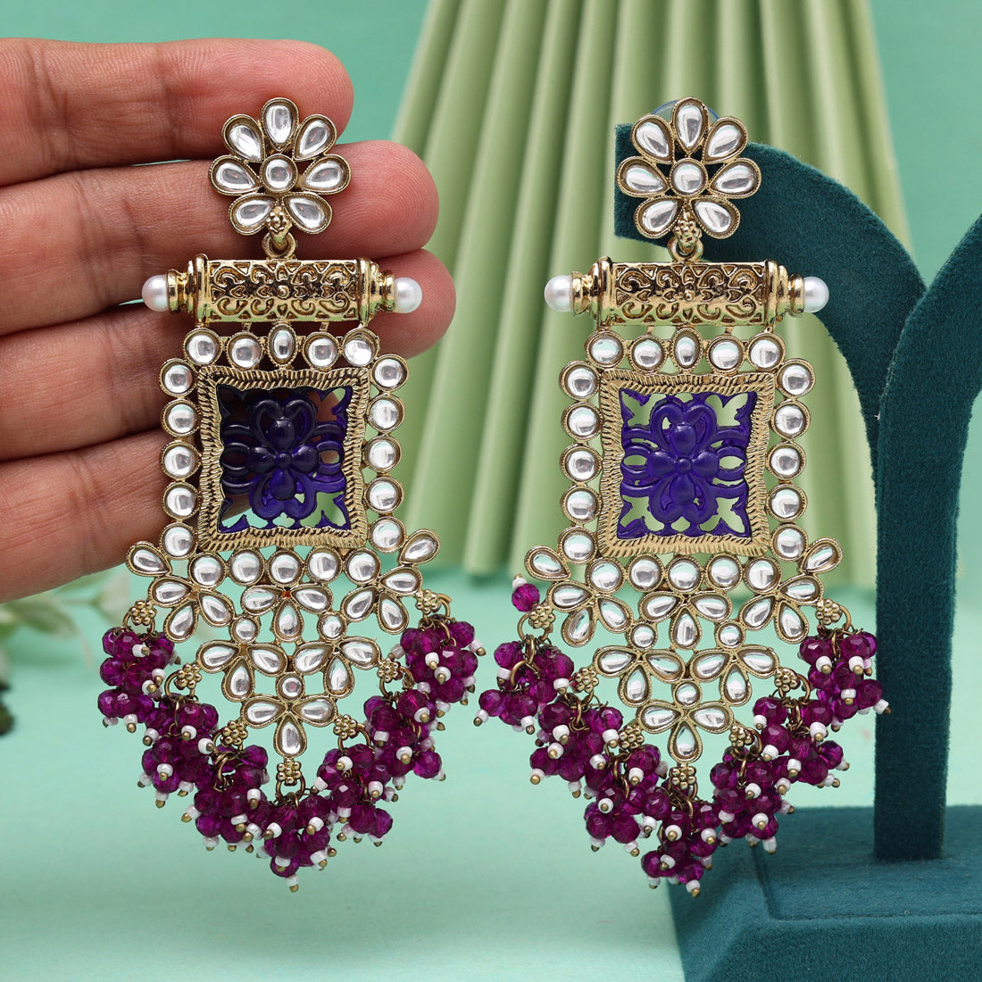 Purple Color Kundan Earrings (KDE995PRP) - Preyans.com