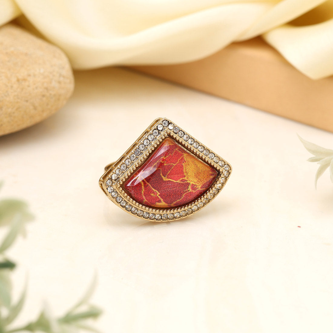 Radiant Red Color Kundan Ring For Women - Preyans.com