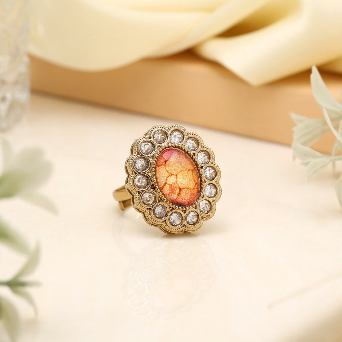 Sunny Yellow Color Kundan Ring For Women - Preyans.com