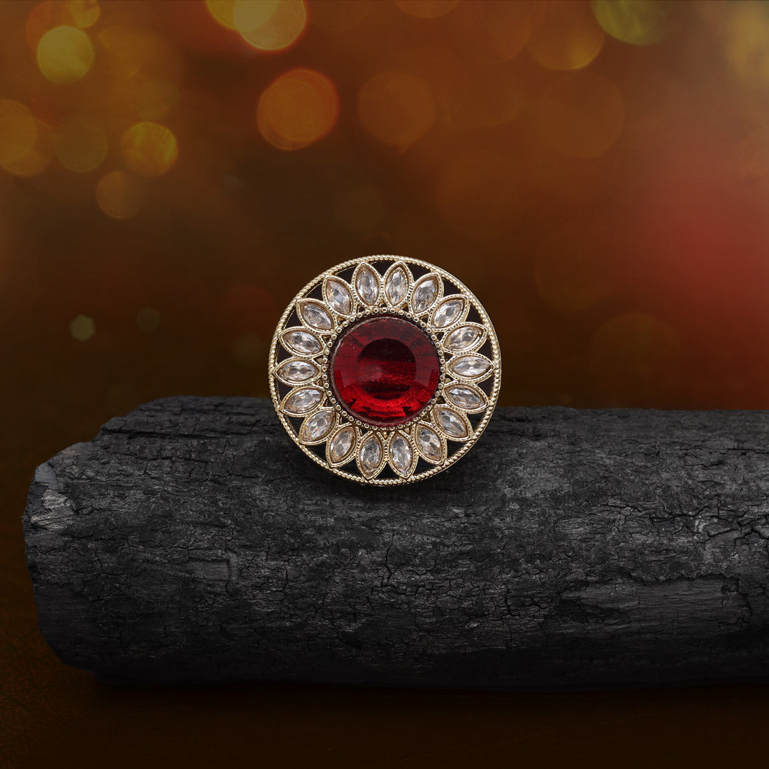 Rich Maroon Color Kundan Ring For Women - Preyans.com