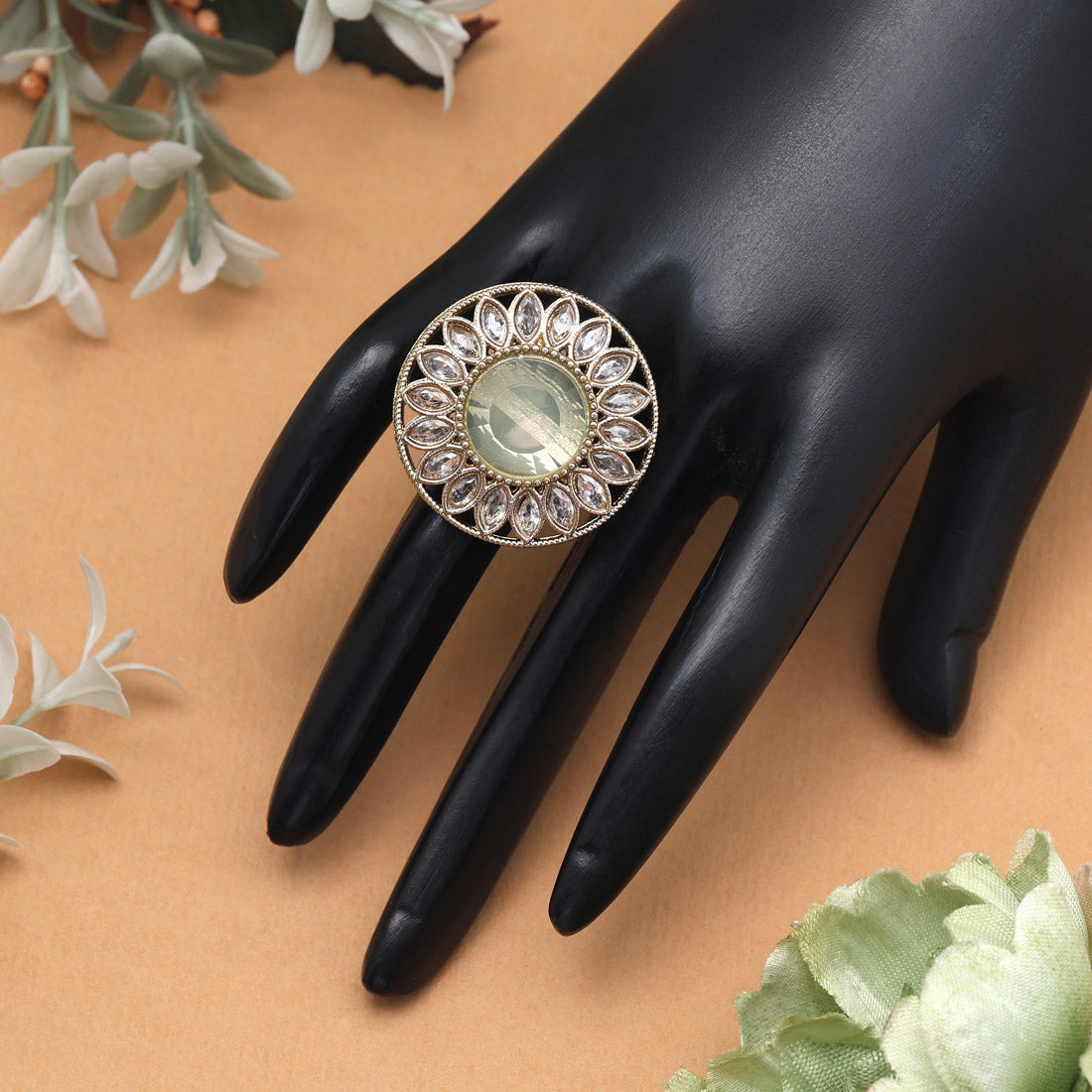 Dreamy Sky Blue Color Kundan Ring For Women - Preyans.com