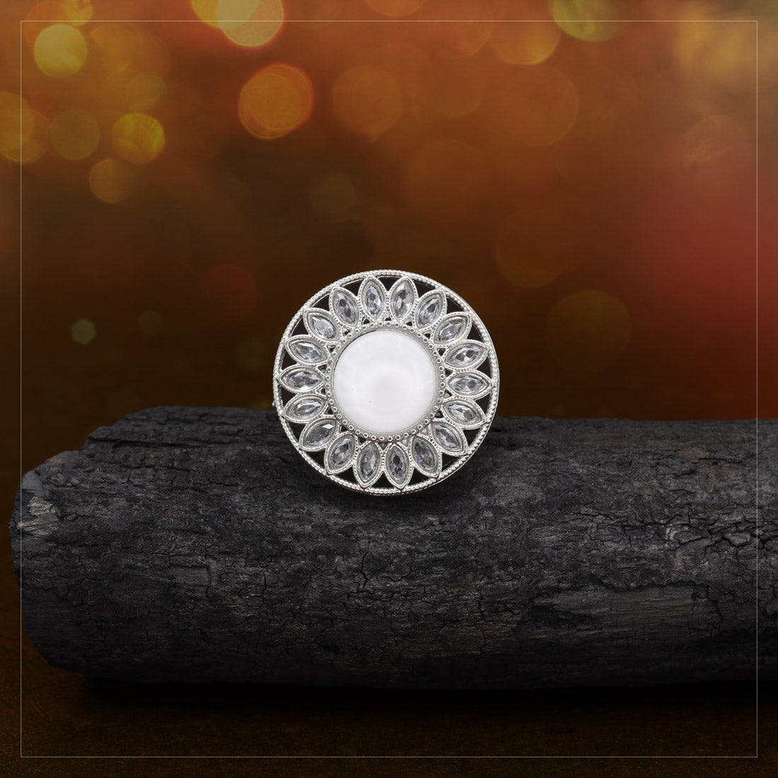 Metallic Silver Color Kundan Ring For Women - Preyans.com