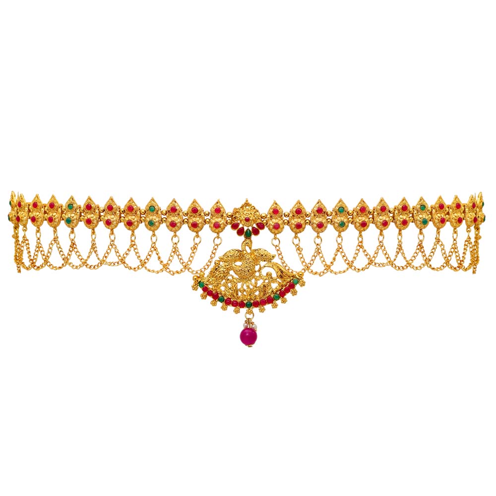 Maroon & Green Color Glass Stone Kamarband (KMBND241MG) - preyans.com