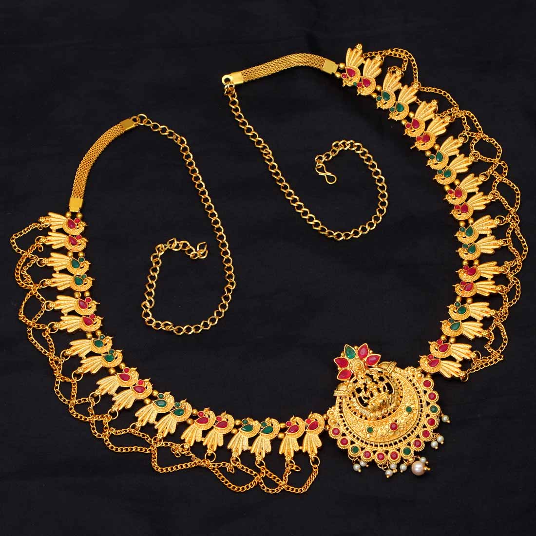 Maroon & Green Color Glass Stone Kamarband (KMBND338MG) - preyans.com