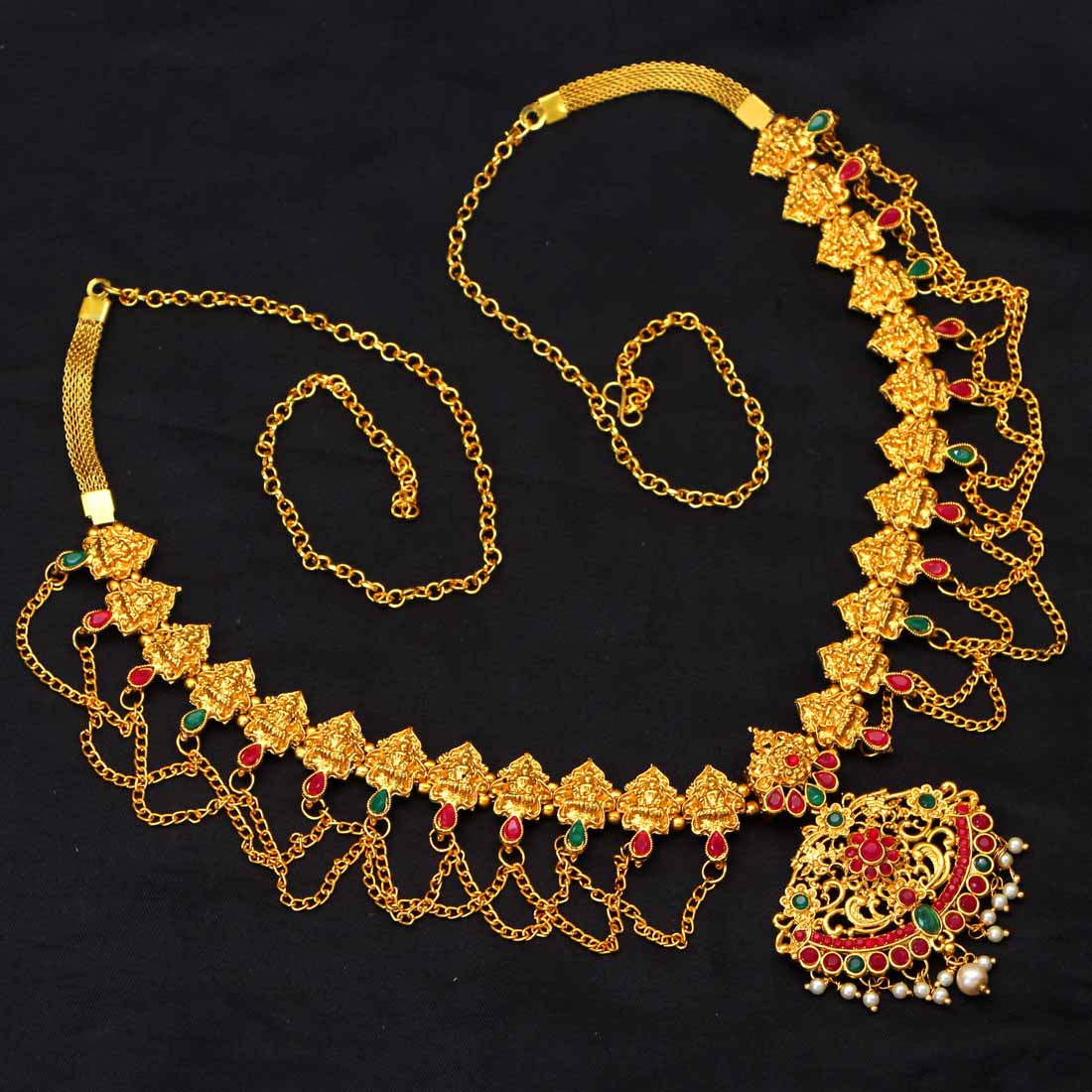 Maroon & Green Color Glass Stone Kamarband (KMBND345MG) - preyans.com