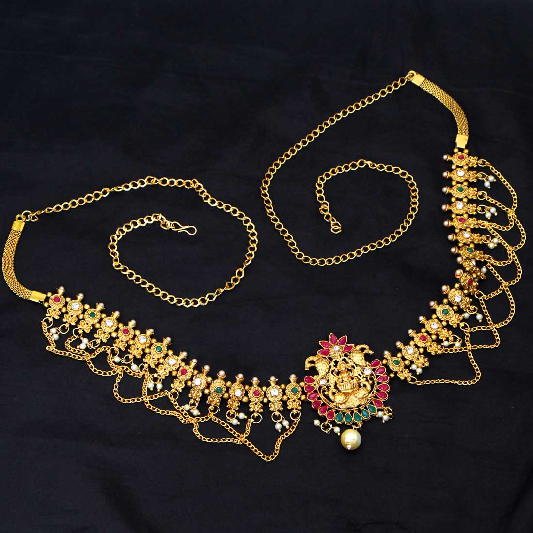 Maroon & Green Color Glass Stone Kamarband (KMBND354MG) - preyans.com