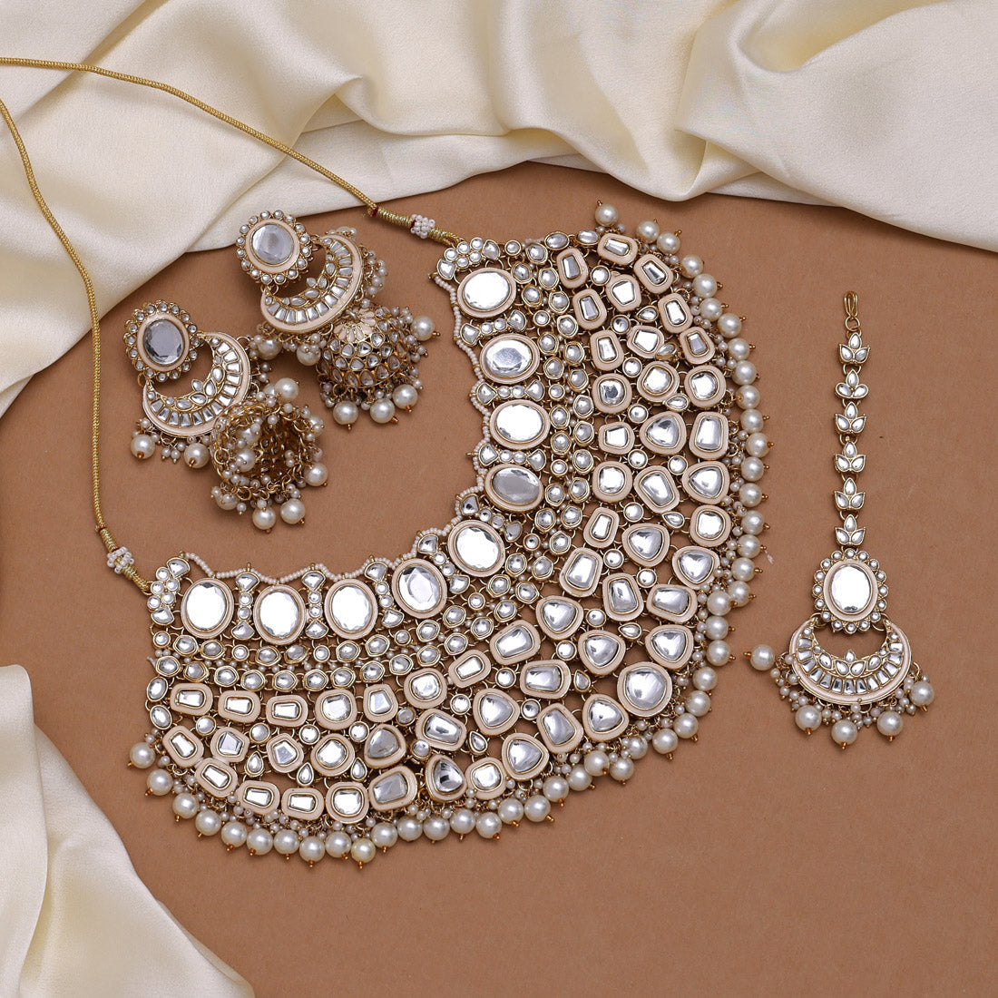White Kundan Bridal Jewellery Set Exquisite White Pearl Gold