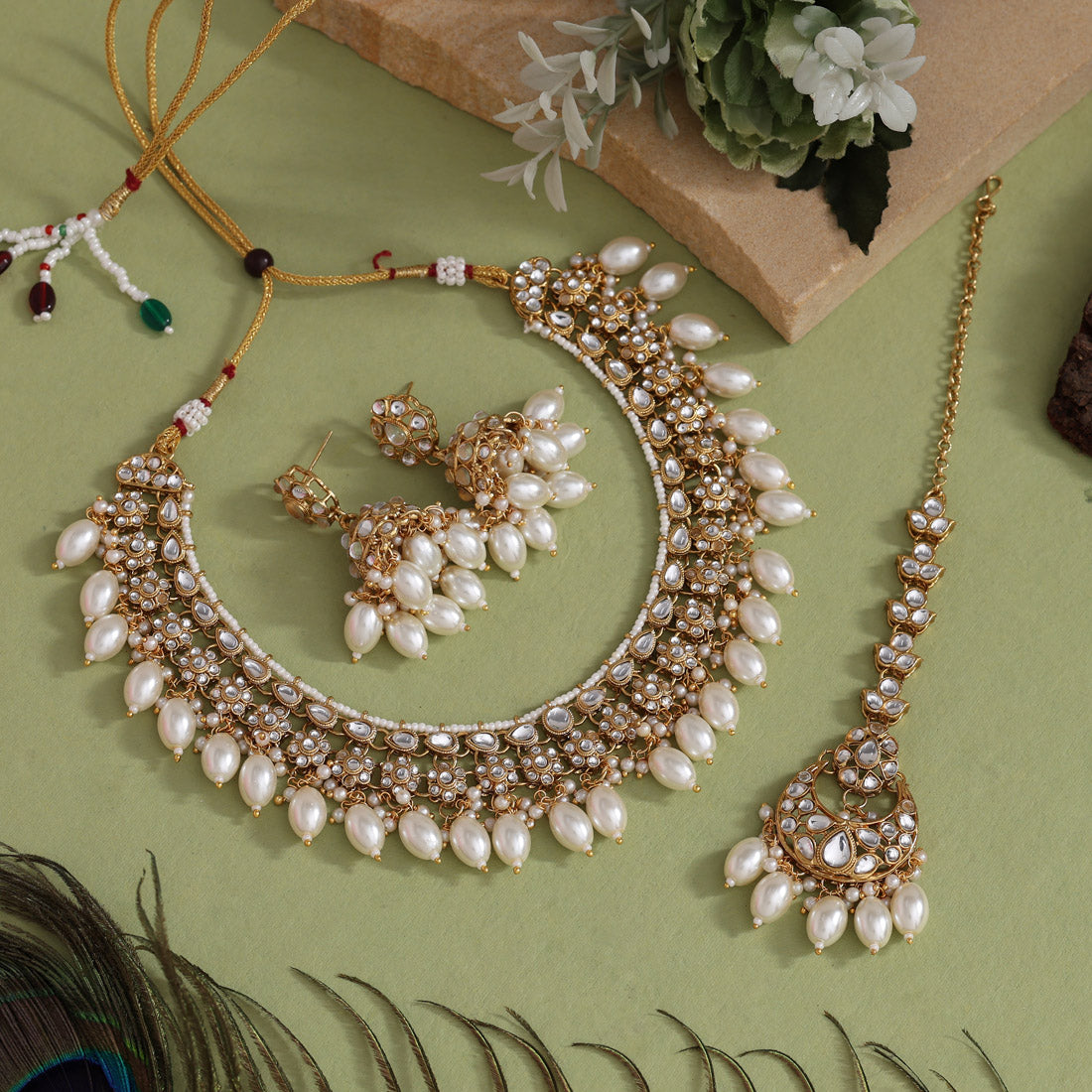 White Color Kundan Necklace Set (KN1376WHT) - preyans.com