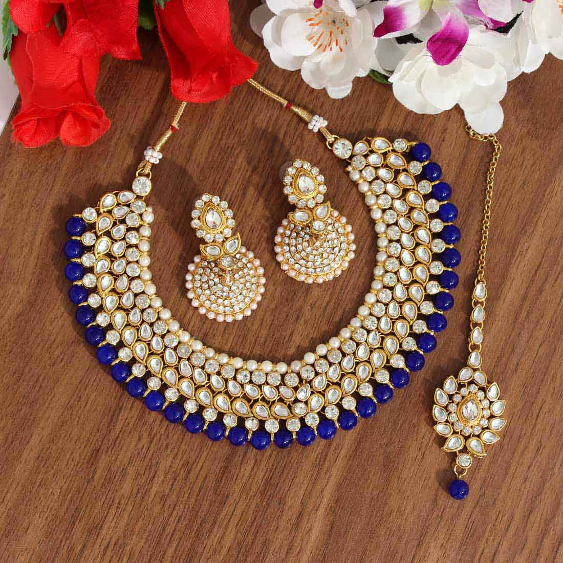 Blue Color Kundan Necklace Set (KN995BLU) - preyans.com