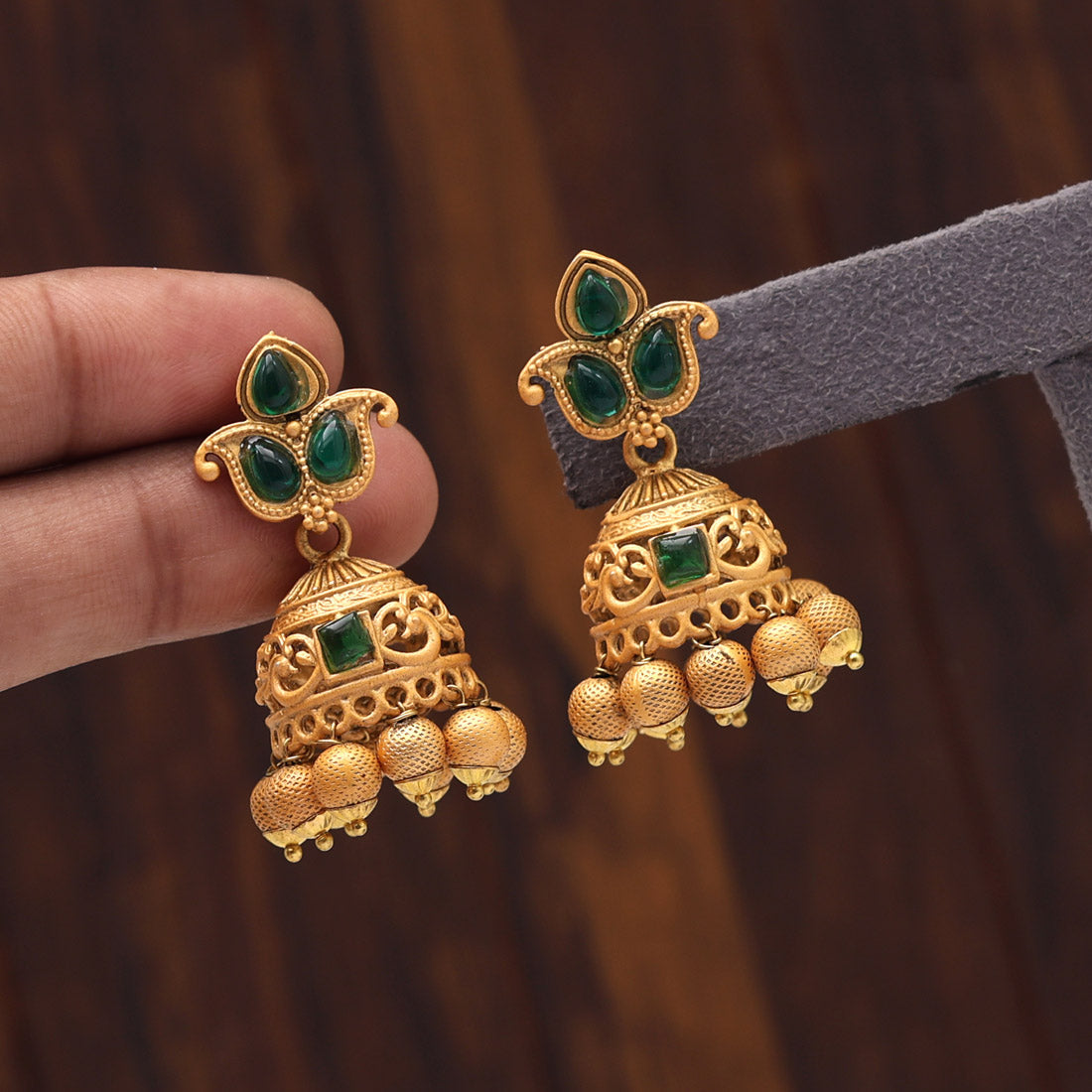 Green Color Matte Gold Earrings (MGE240GRN) - Preyans.com