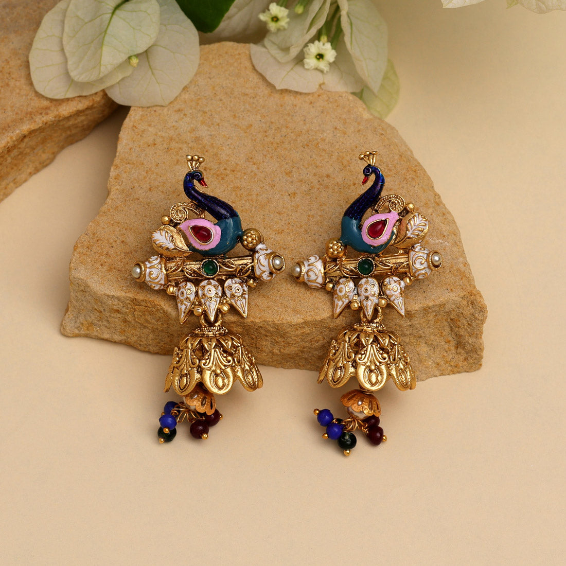 Multi Color Matte Gold Earrings (MGE299MLT) - Preyans.com
